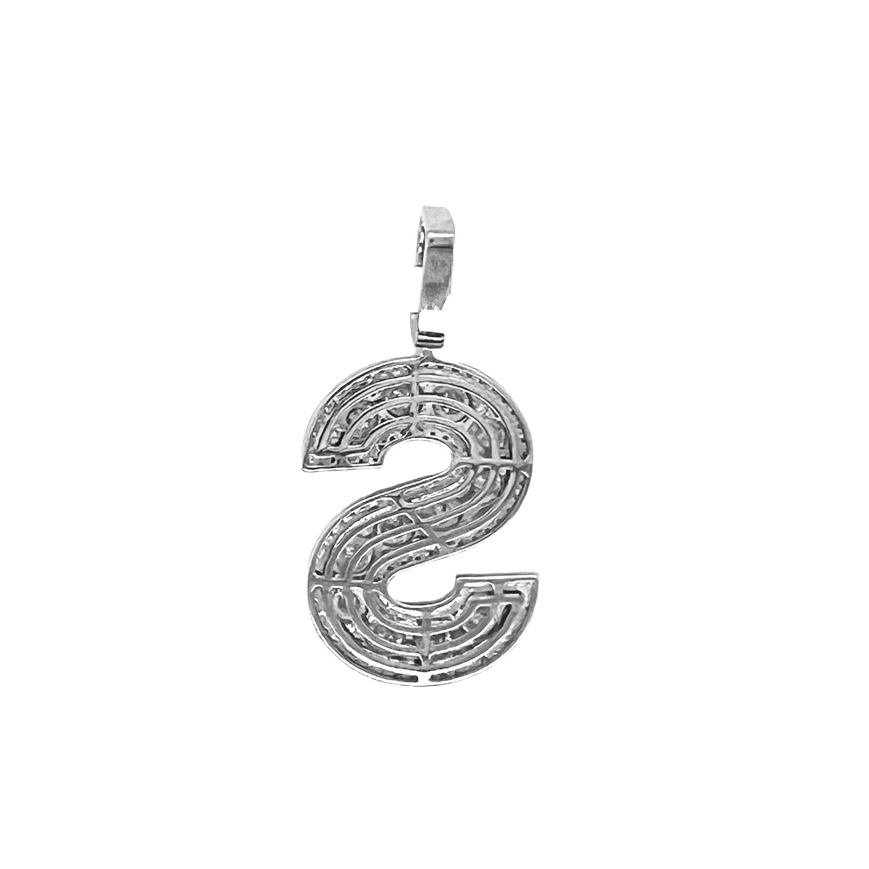 10K White Gold 3D Letter S Initial Diamond Pendant 1.07 CT 1.6"