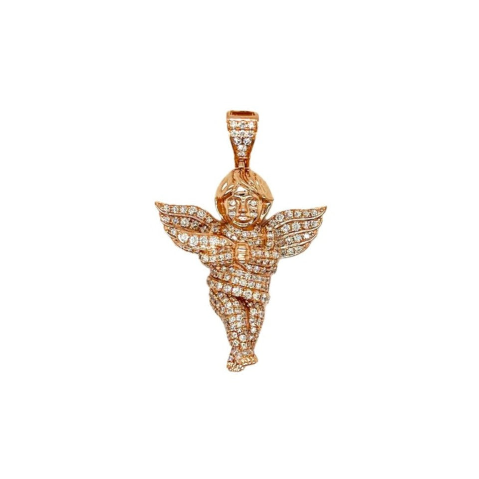 10K Rose Gold Angel Cherub Diamond Pendant 1.67 CT 1.74"