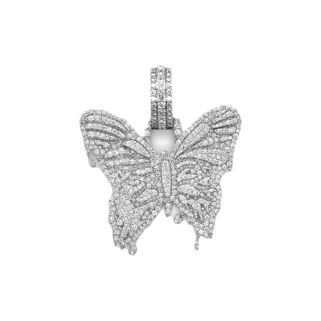 Ladies 10K White Gold Butterfly Diamond Pendant 2.28 CT 1.72"