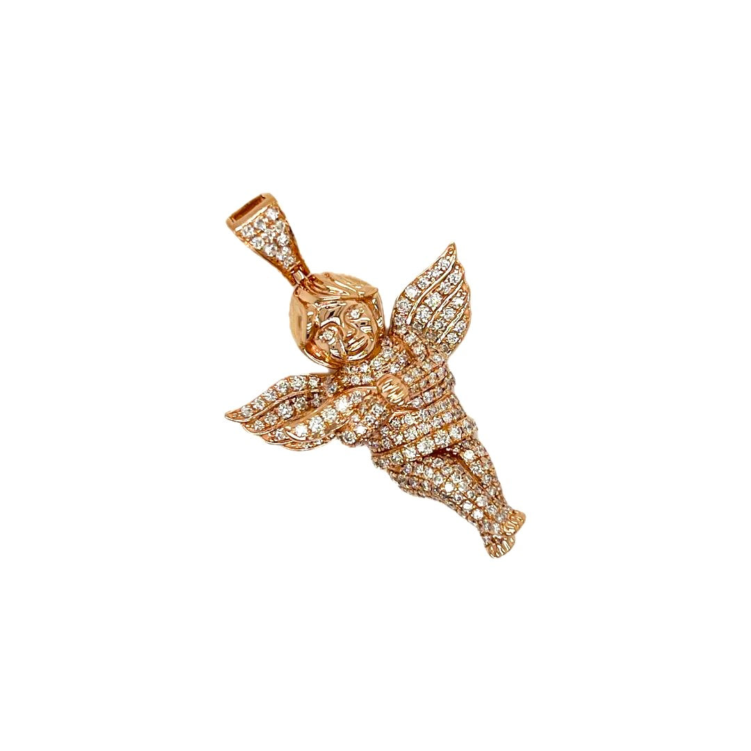 10K Rose Gold Angel Cherub Diamond Pendant 1.67 CT 1.74"