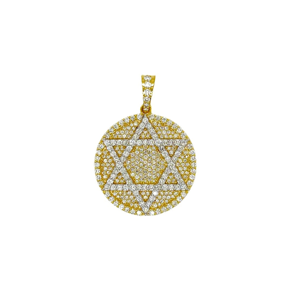 10K Yellow Gold Star of David Diamond Pendant 1.94 CT 1.35"