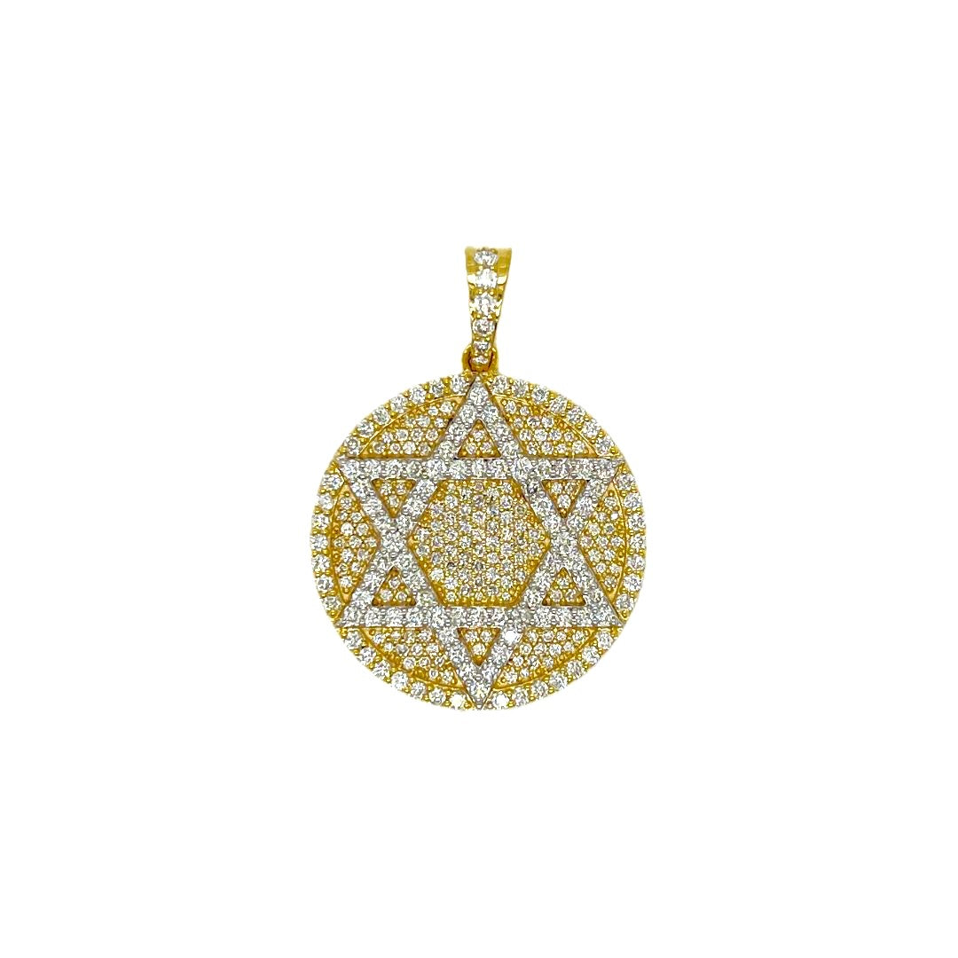 10K Yellow Gold Star of David Diamond Pendant 1.94 CT 1.35"