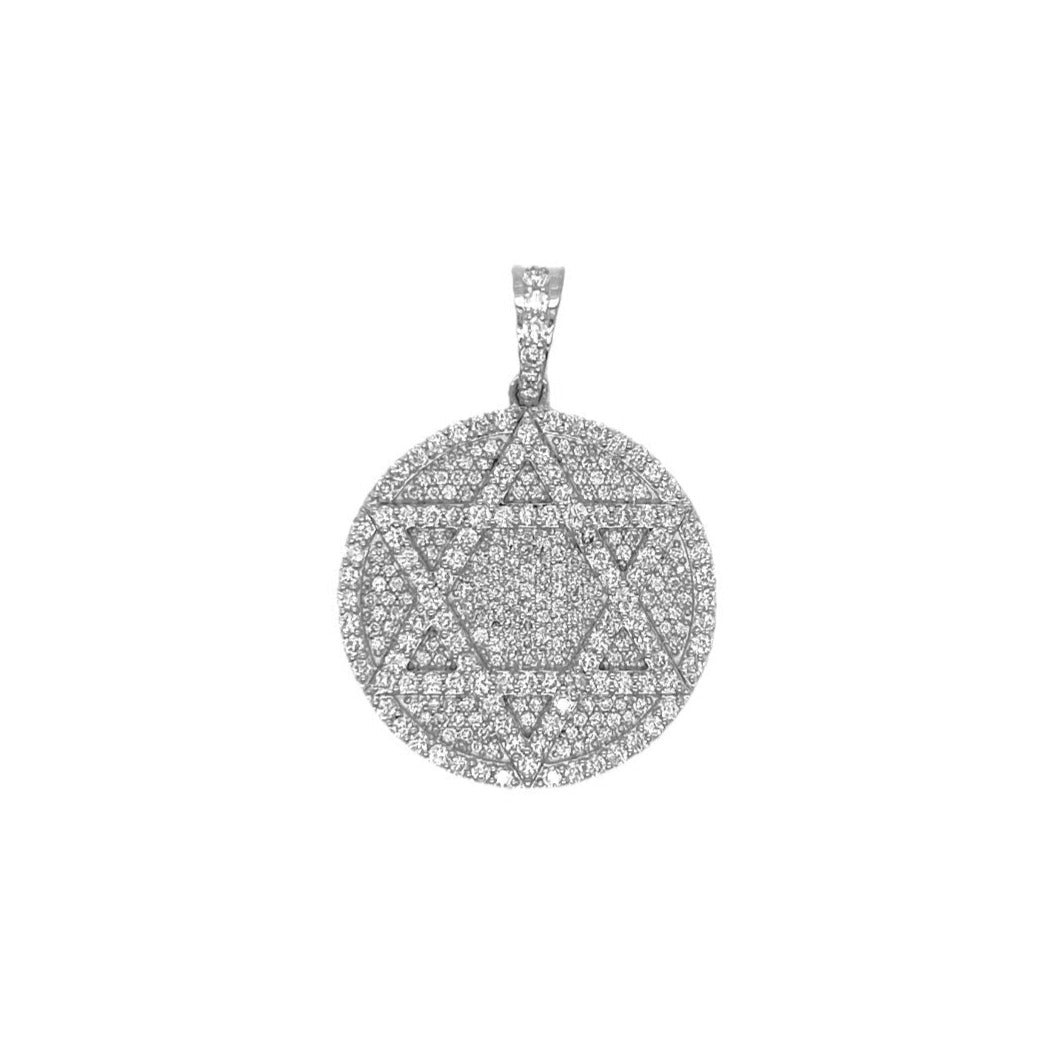 10K White Gold Star of David Diamond Pendant 1.86 CT 1.35"