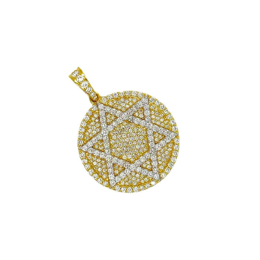 10K Yellow Gold Star of David Diamond Pendant 1.94 CT 1.35"