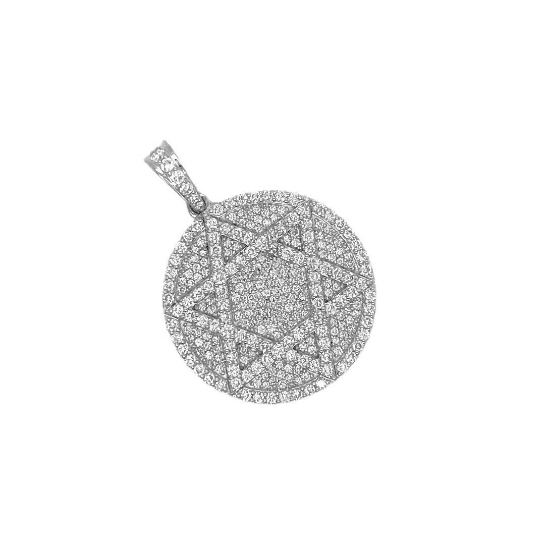 10K White Gold Star of David Diamond Pendant 1.86 CT 1.35"