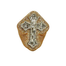 Load image into Gallery viewer, 10K Rose White Gold 33MM 3D Gothic Cross Baguette Diamond Ring 4.34 CT
