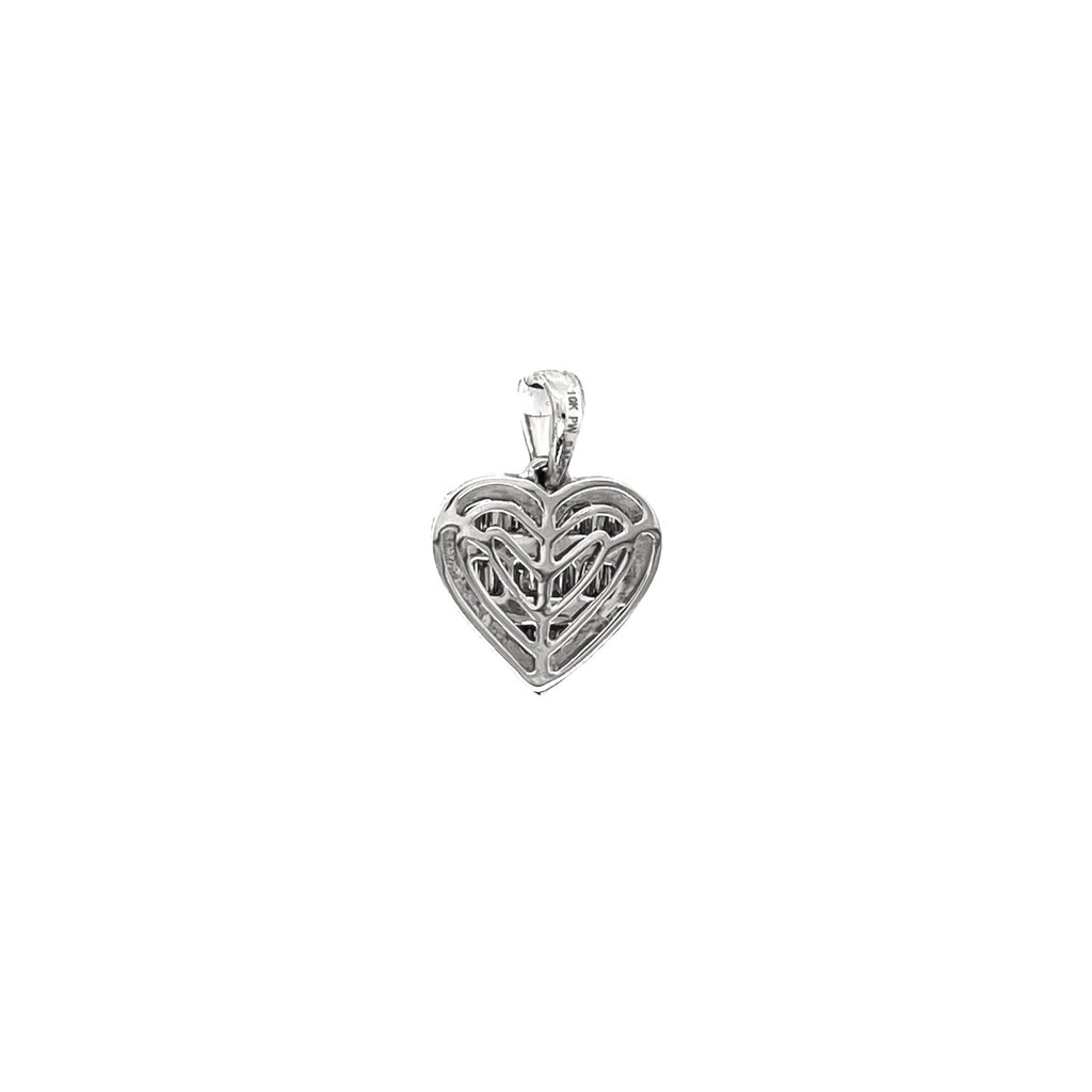 10K White Gold Heart Baguette Diamond Pendant 0.88 CT 21MM