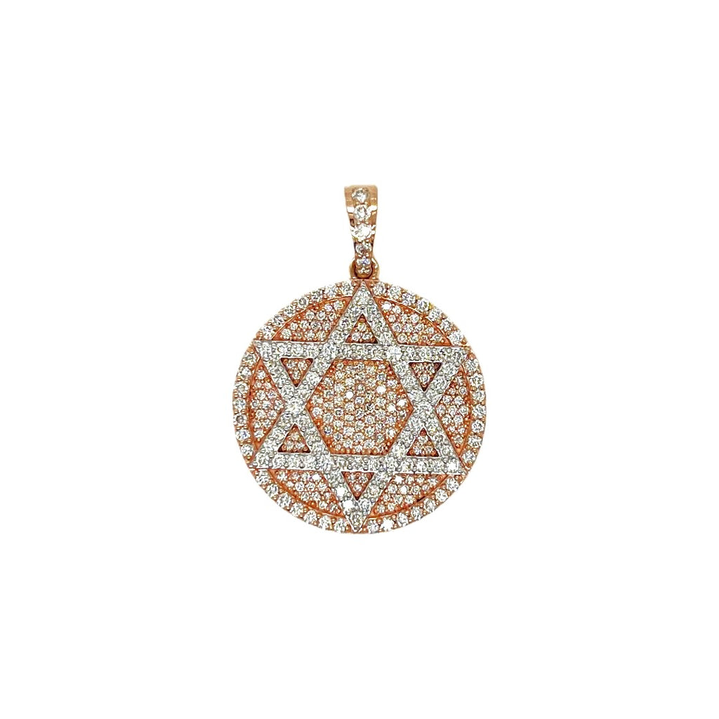10K Rose Gold Star of David Diamond Pendant 1.90 CT 1.35"