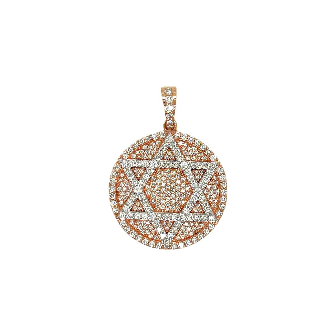 10K Rose Gold Star of David Diamond Pendant 1.90 CT 1.35"