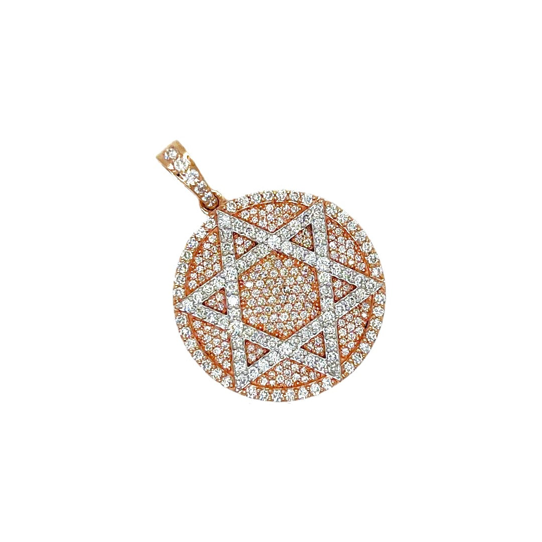 10K Rose Gold Star of David Diamond Pendant 1.90 CT 1.35"