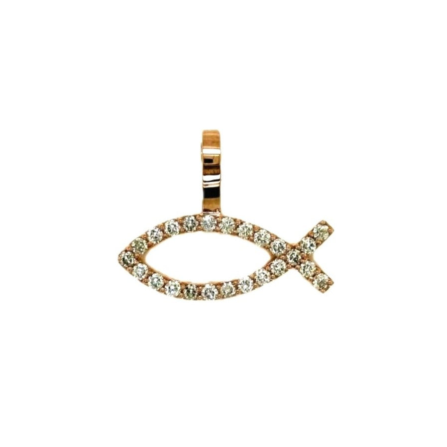 10K Rose Gold Diamond Ichthys symbol Pendant 1.21 CT 0.95"