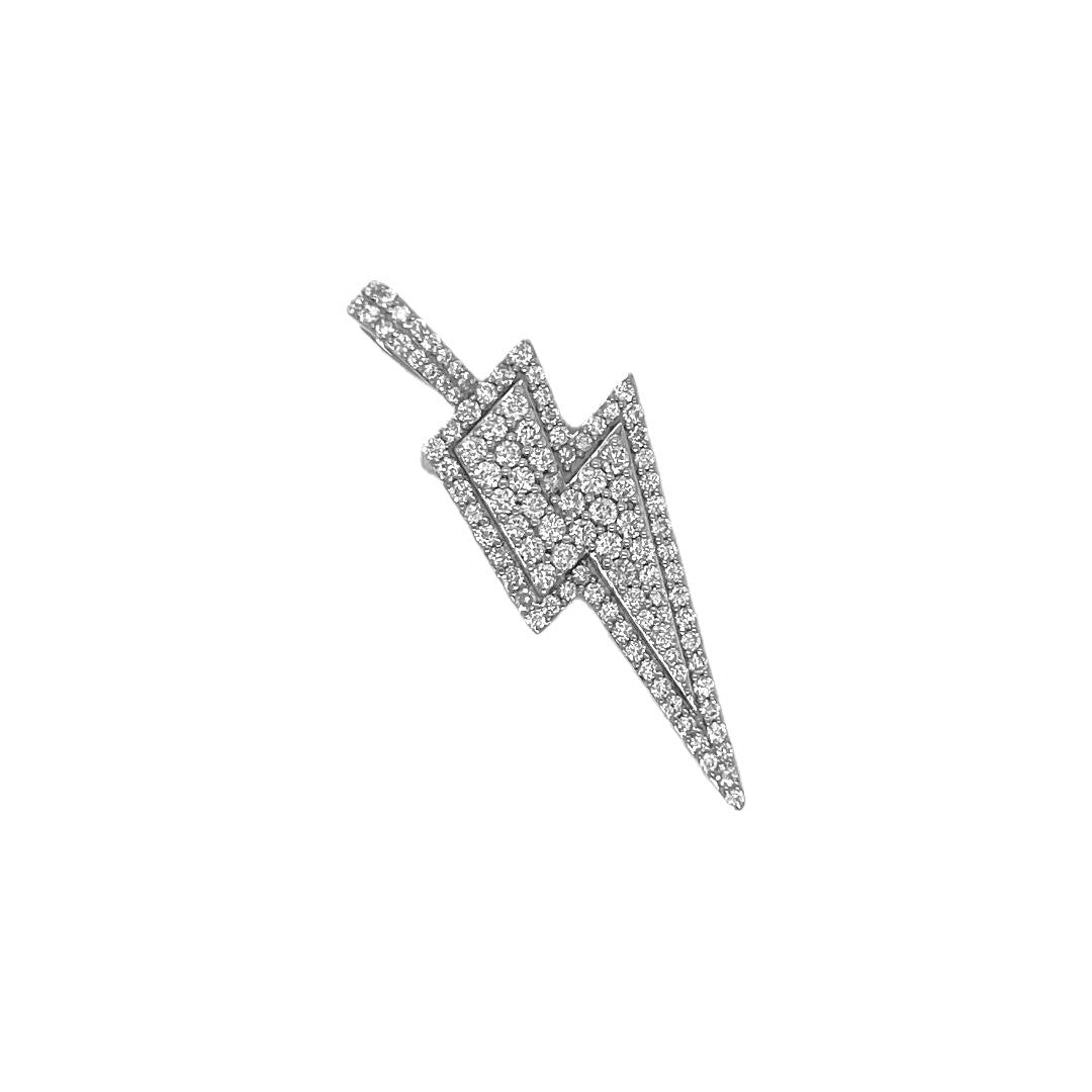 10K White Gold Lighting Bolt Diamond Pendant 1.40 CT 1.62"