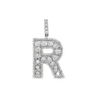 10K White Gold 3D Letter R Initial Diamond Pendant 1.50 CT 1.6"