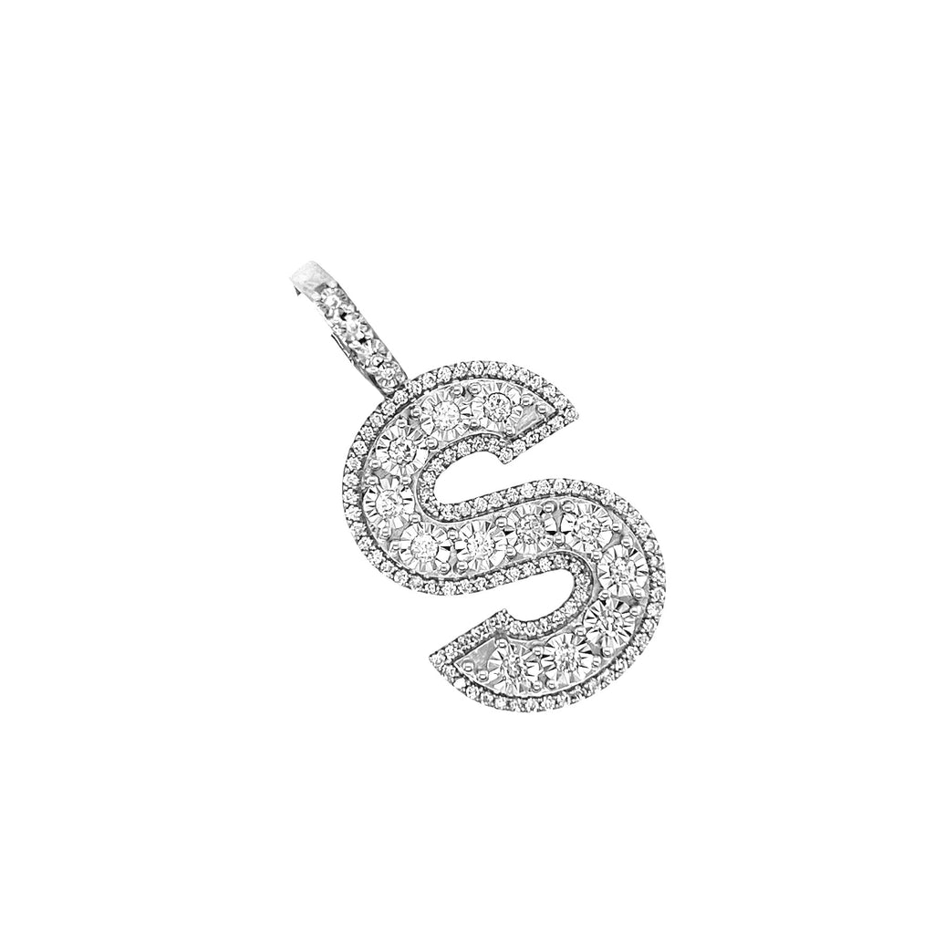 10K White Gold 3D Letter S Initial Diamond Pendant 1.07 CT 1.6"