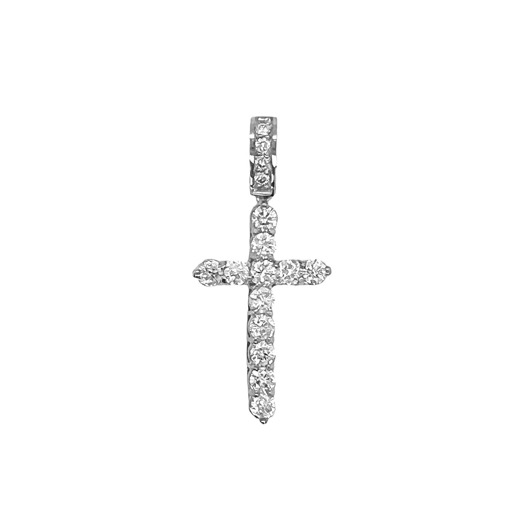 14K White Gold 17 Pointer Tennis Diamond Cross Pendant 2.5 CT 1.75"