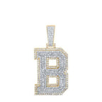 10K Yellow White Gold 3D Letter B Initial Baguette Diamond Pendant 2.2 CT 1.7"