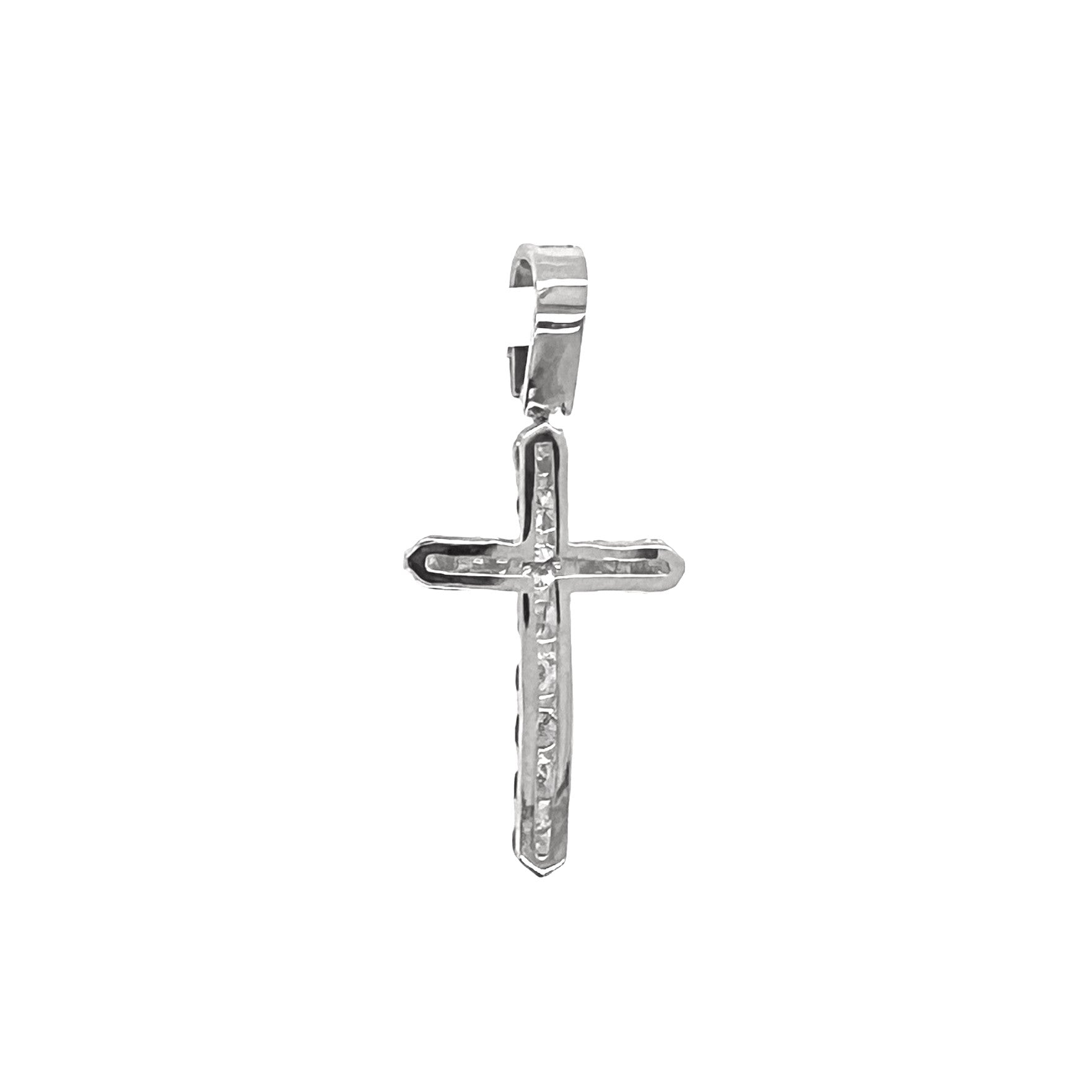 14K White Gold 17 Pointer Tennis Diamond Cross Pendant 2.5 CT 1.75"