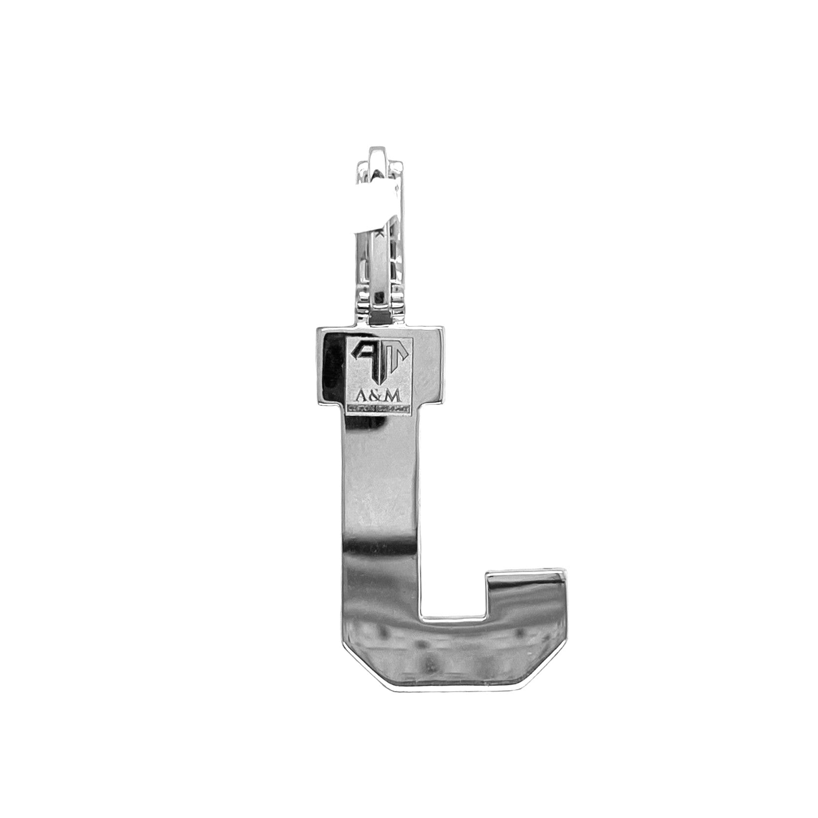 10K White Gold 3D Letter J Initial Baguette Diamond Pendant 1.16 CT 1.75"