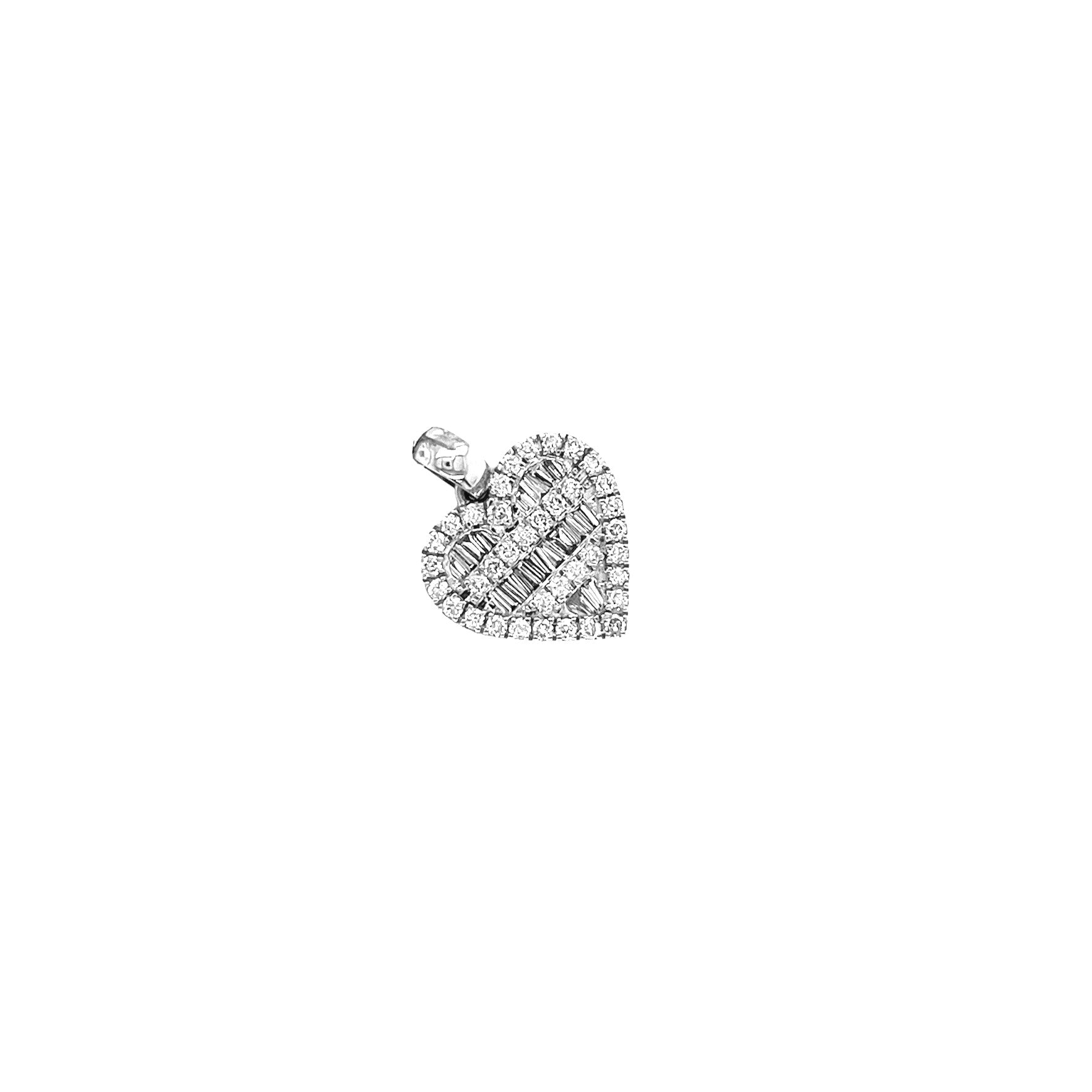10K White Gold Heart Baguette Diamond Pendant 0.88 CT 21MM