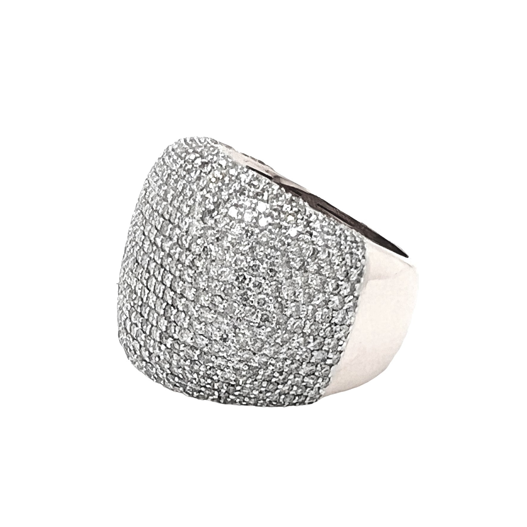 10K White Gold 21MM 3D Dome Shape Pinky Diamond Ring 4.45 CT