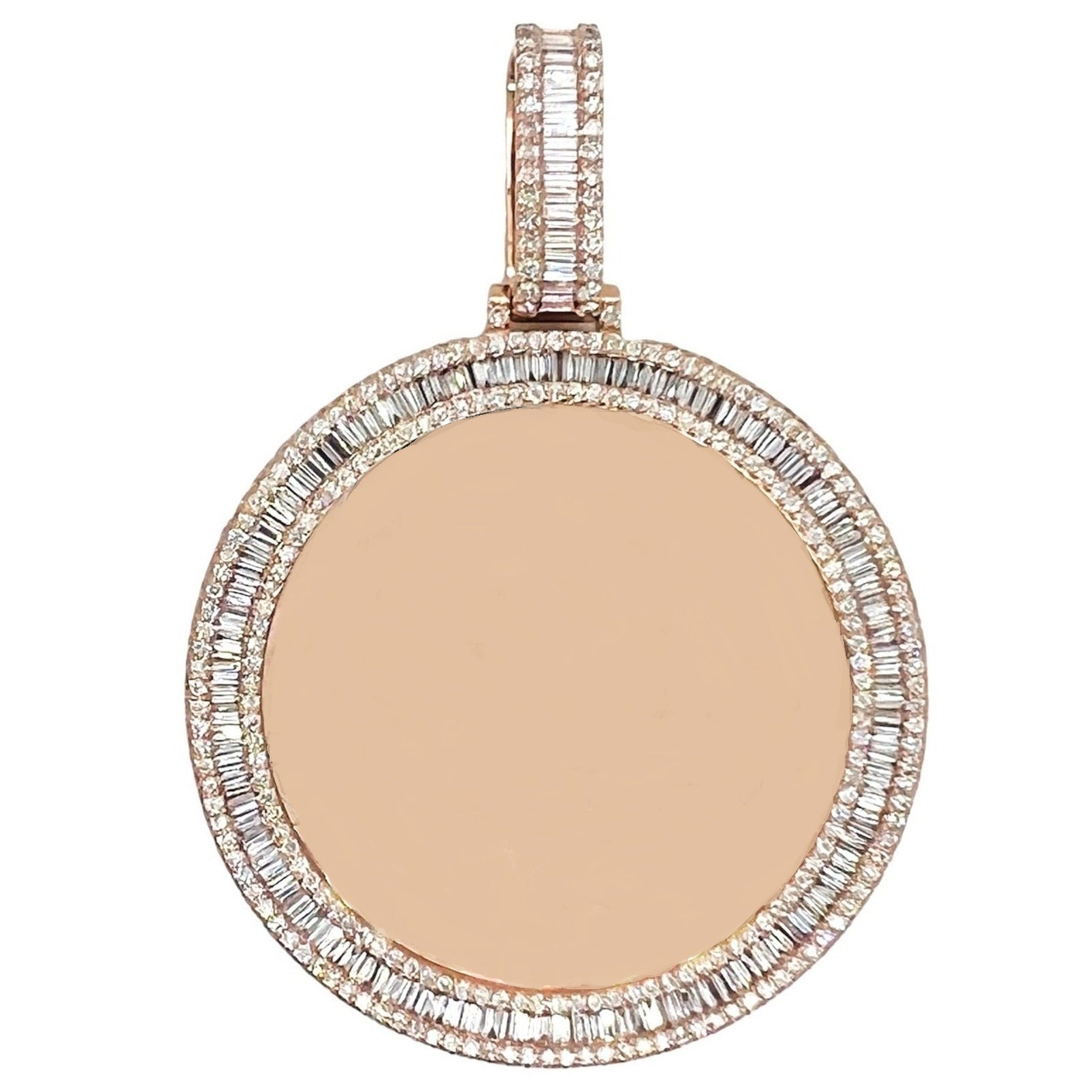 10K Rose Gold 3D Memory Frame VS Baguette Diamond Pendant 9.46 CT 2.8"