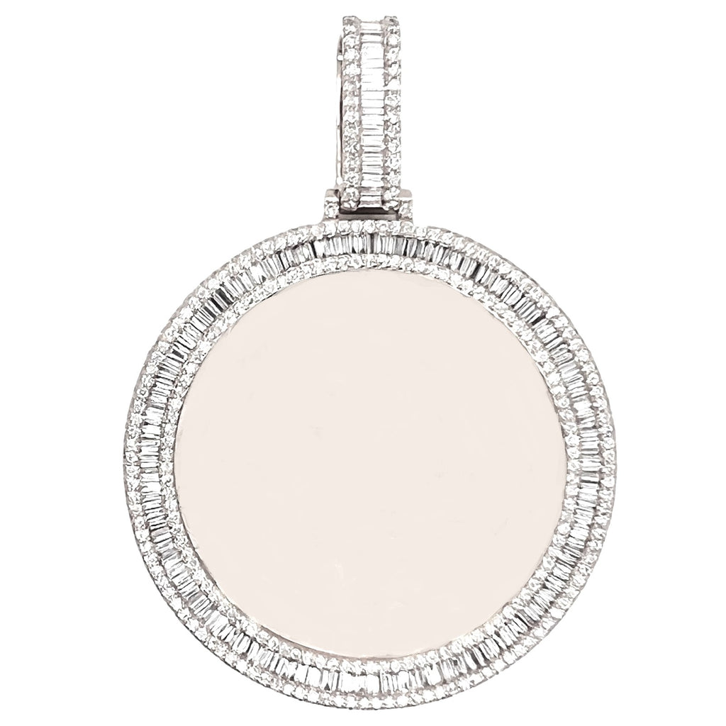 10K White Gold 3D Memory Frame VS Baguette Diamond Pendant 9.75 CT 2.8"
