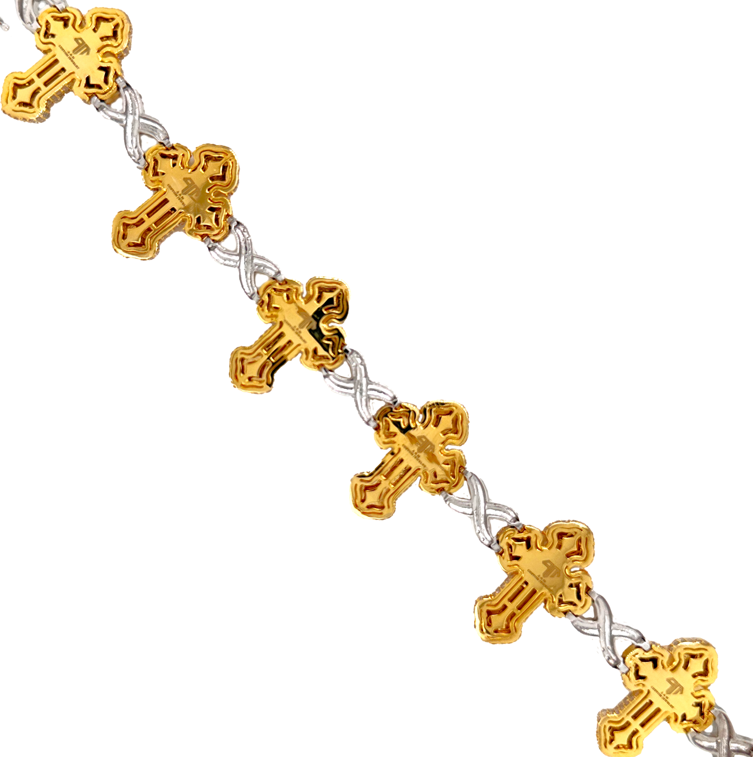 10K Yellow White Gold 26MM Infinity Cross Diamond Bracelet 12.58 CT 8.5"