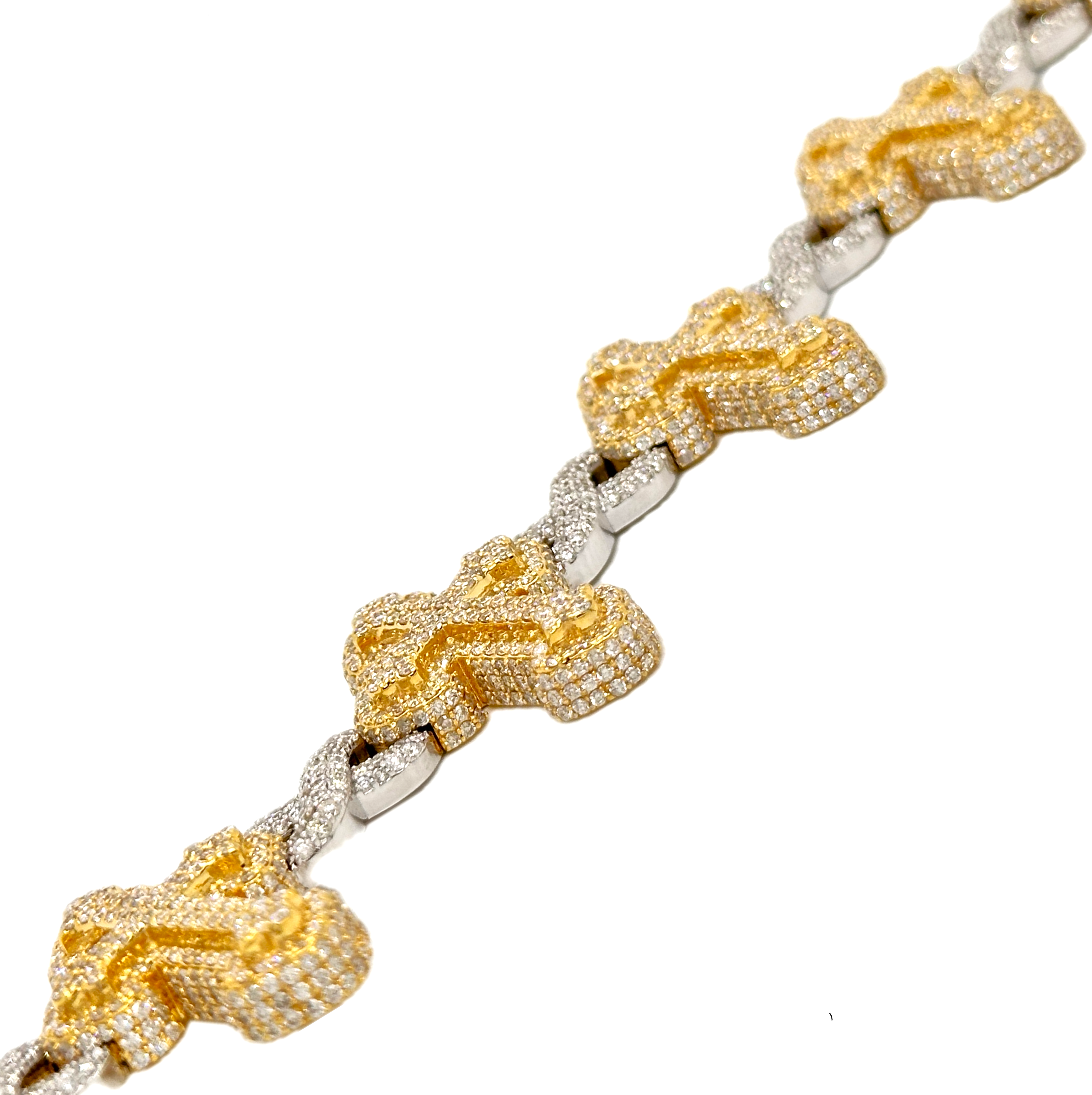 10K Yellow White Gold 26MM Infinity Cross Diamond Bracelet 12.58 CT 8.5"