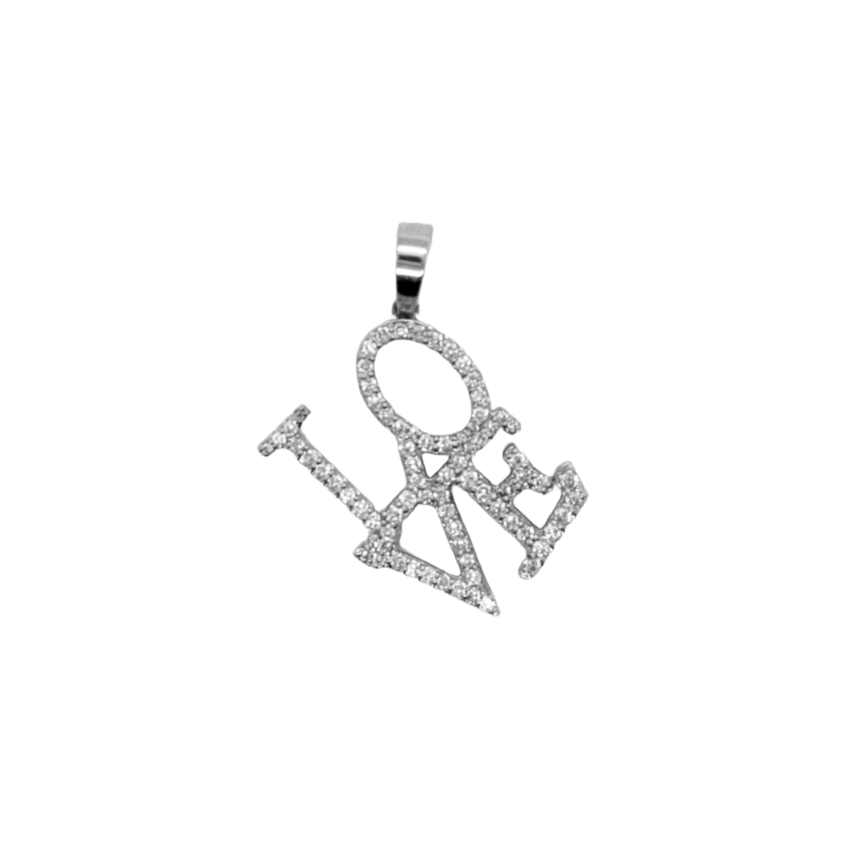10K White Gold LOVE Pendant 0.48CT 1.10"