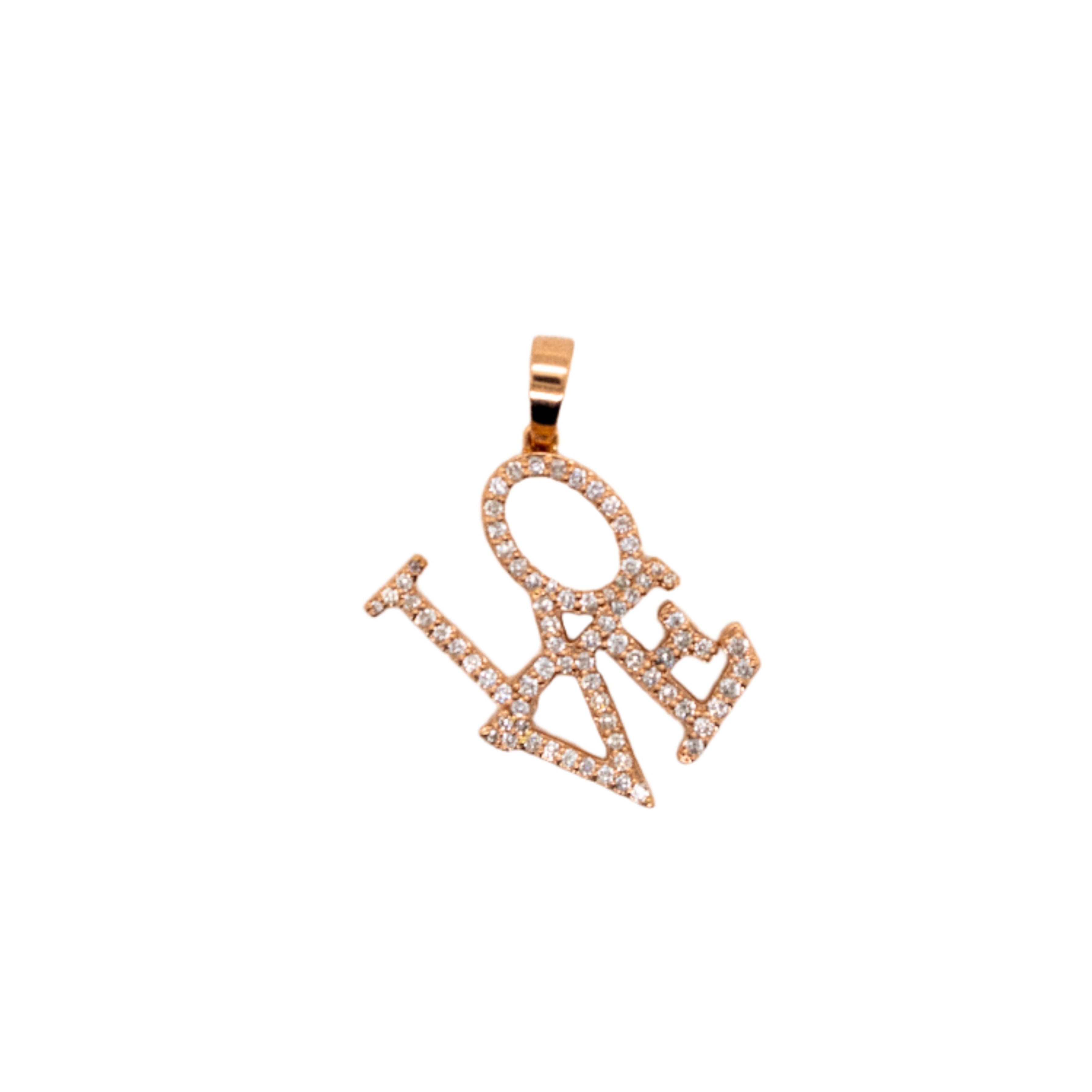 10K Rose Gold LOVE Pendant 0.48CT 1.10"