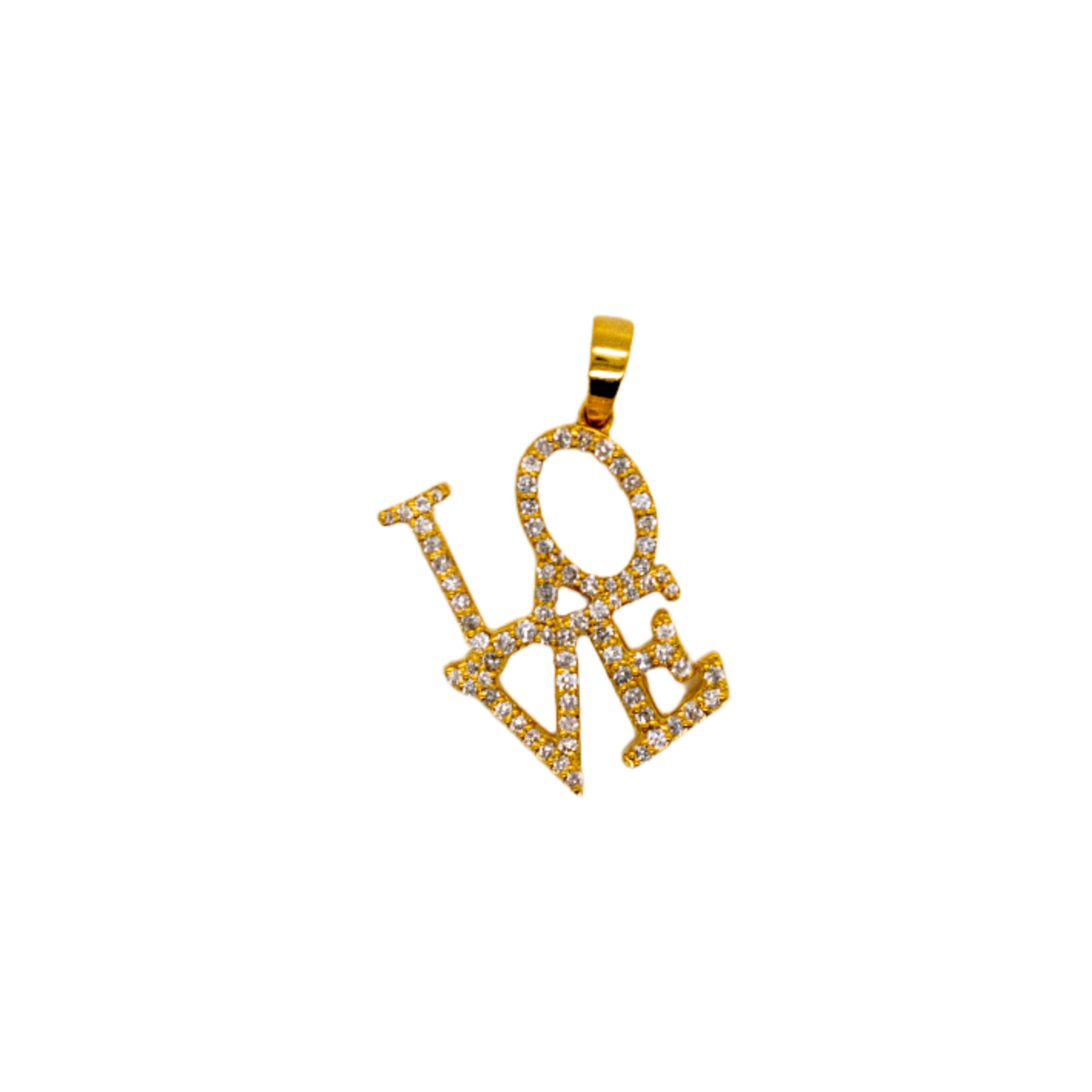 10K Yellow Gold LOVE Pendant 0.48CT 1.10"