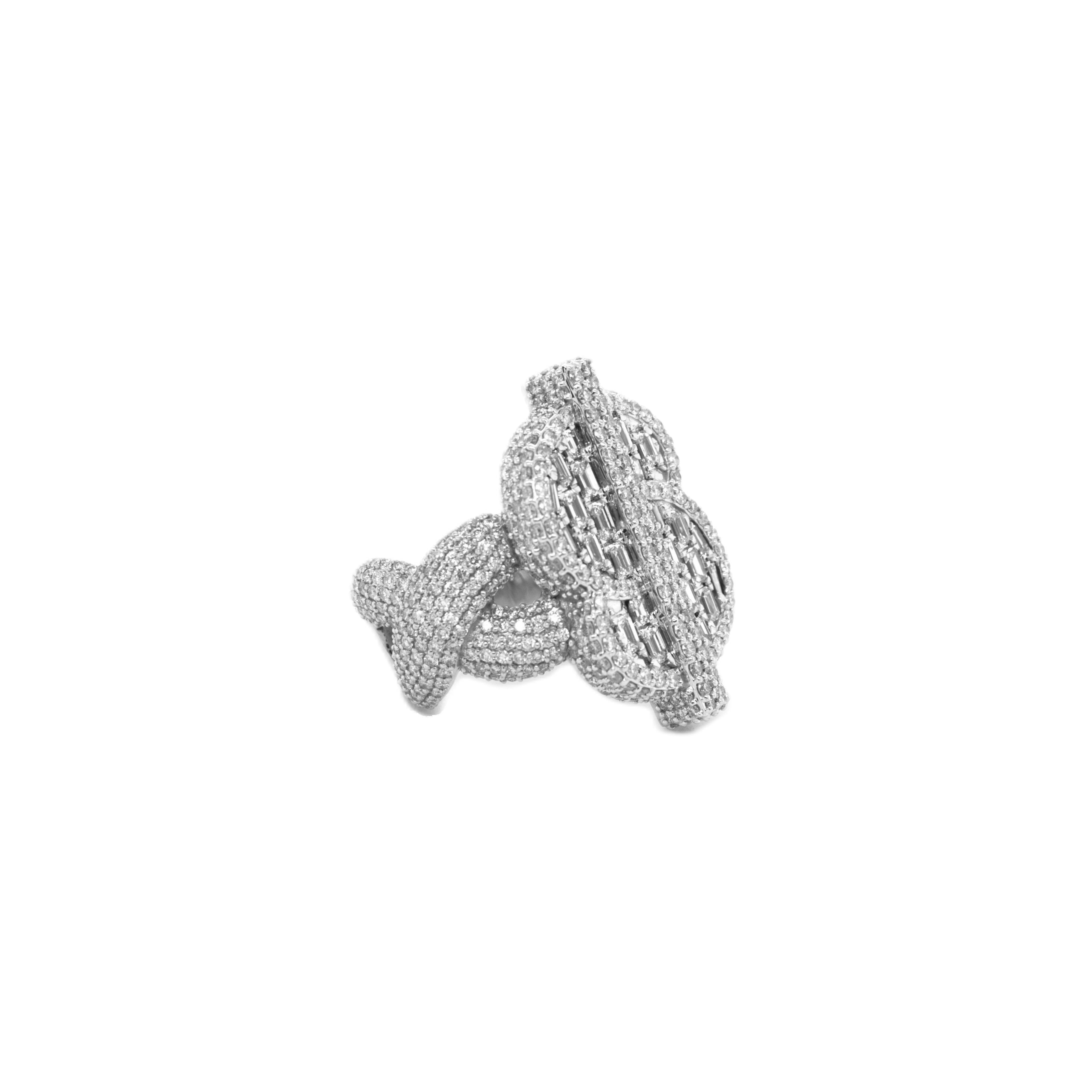10K White Gold 31MM 3D Dollar Sign Infinity Ring 6.95CT