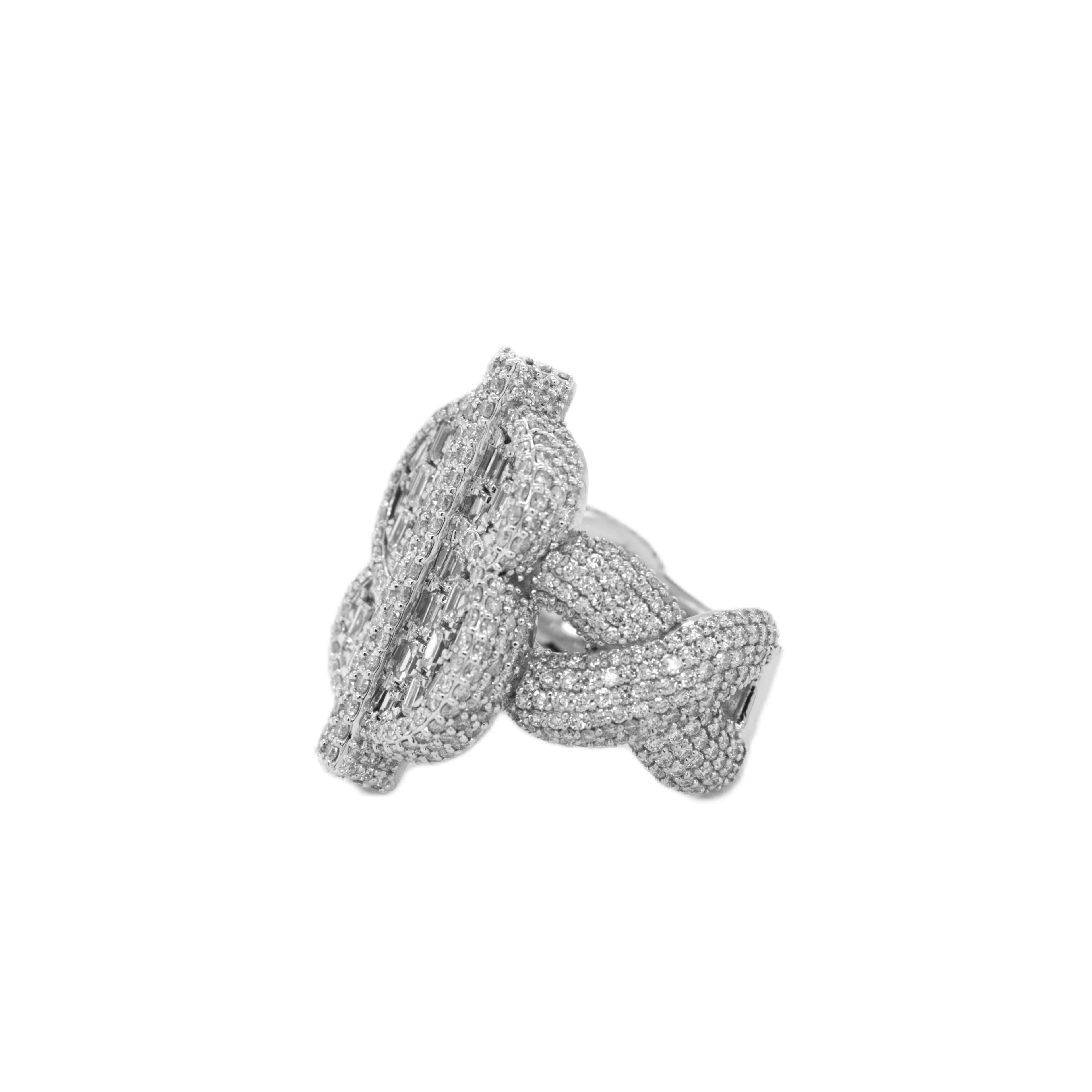 10K White Gold 31MM 3D Dollar Sign Infinity Ring 6.95CT