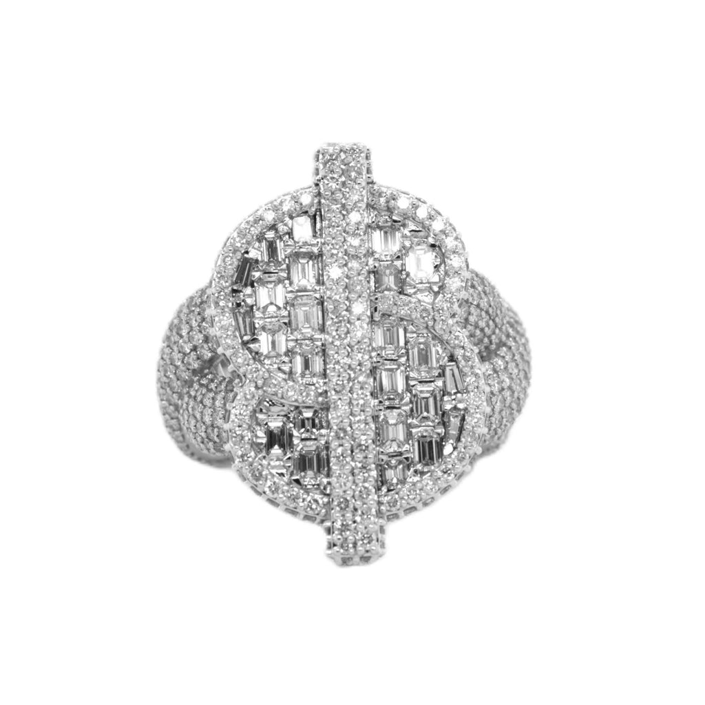 10K White Gold 31MM 3D Dollar Sign Infinity Ring 6.95CT
