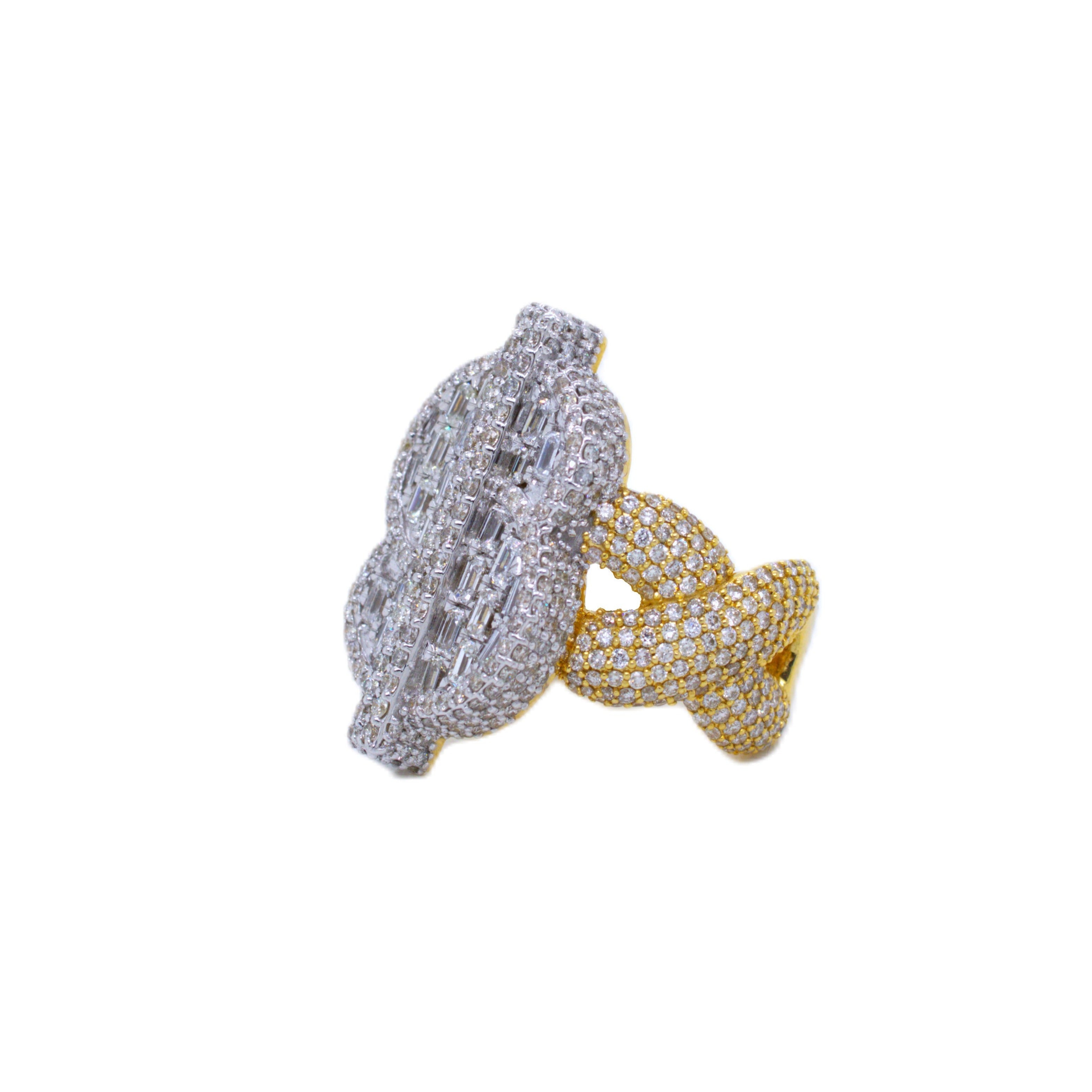 10K Yellow White Gold 31MM 3D Dollar Sign Infinity Ring 6.95CT