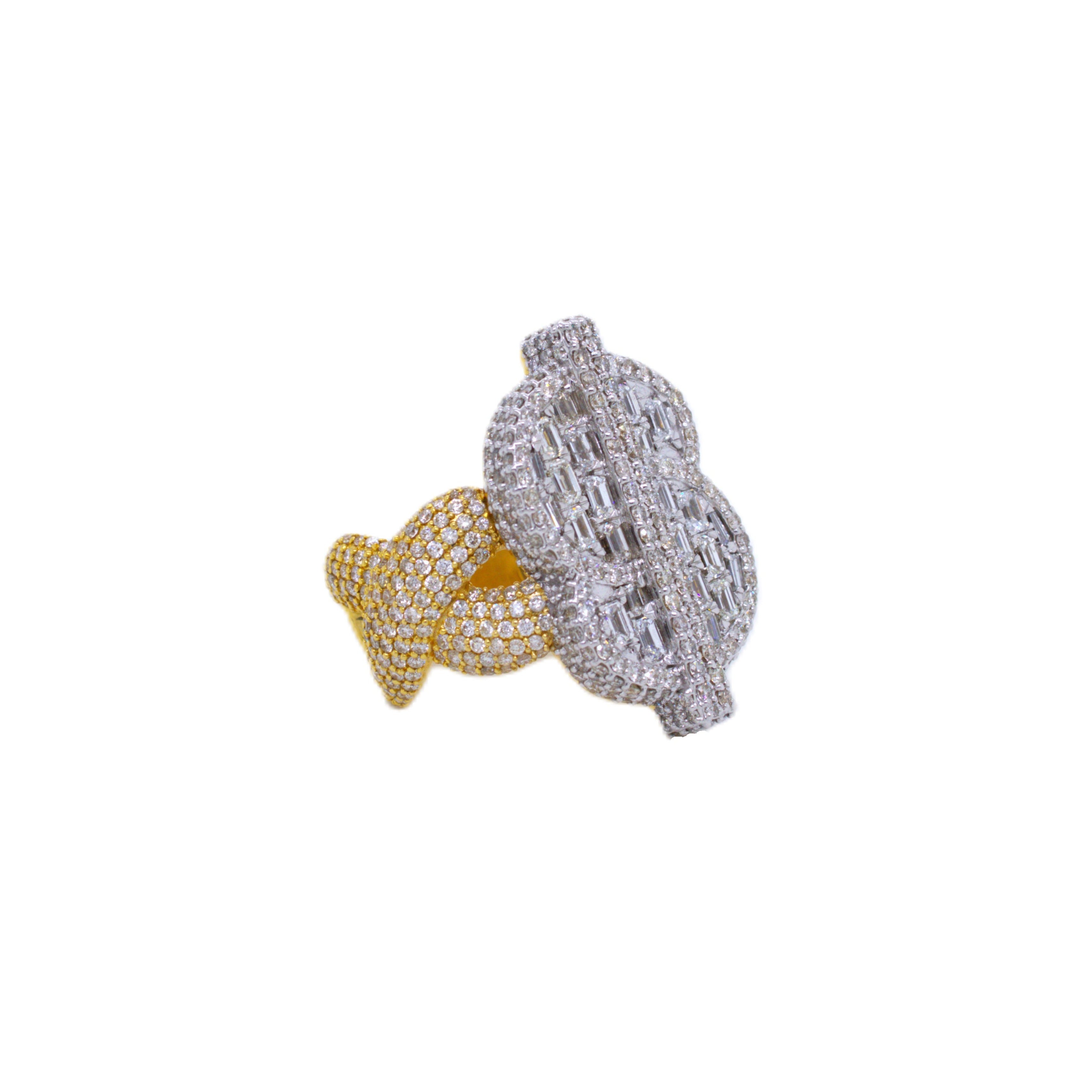 10K Yellow White Gold 31MM 3D Dollar Sign Infinity Ring 6.95CT