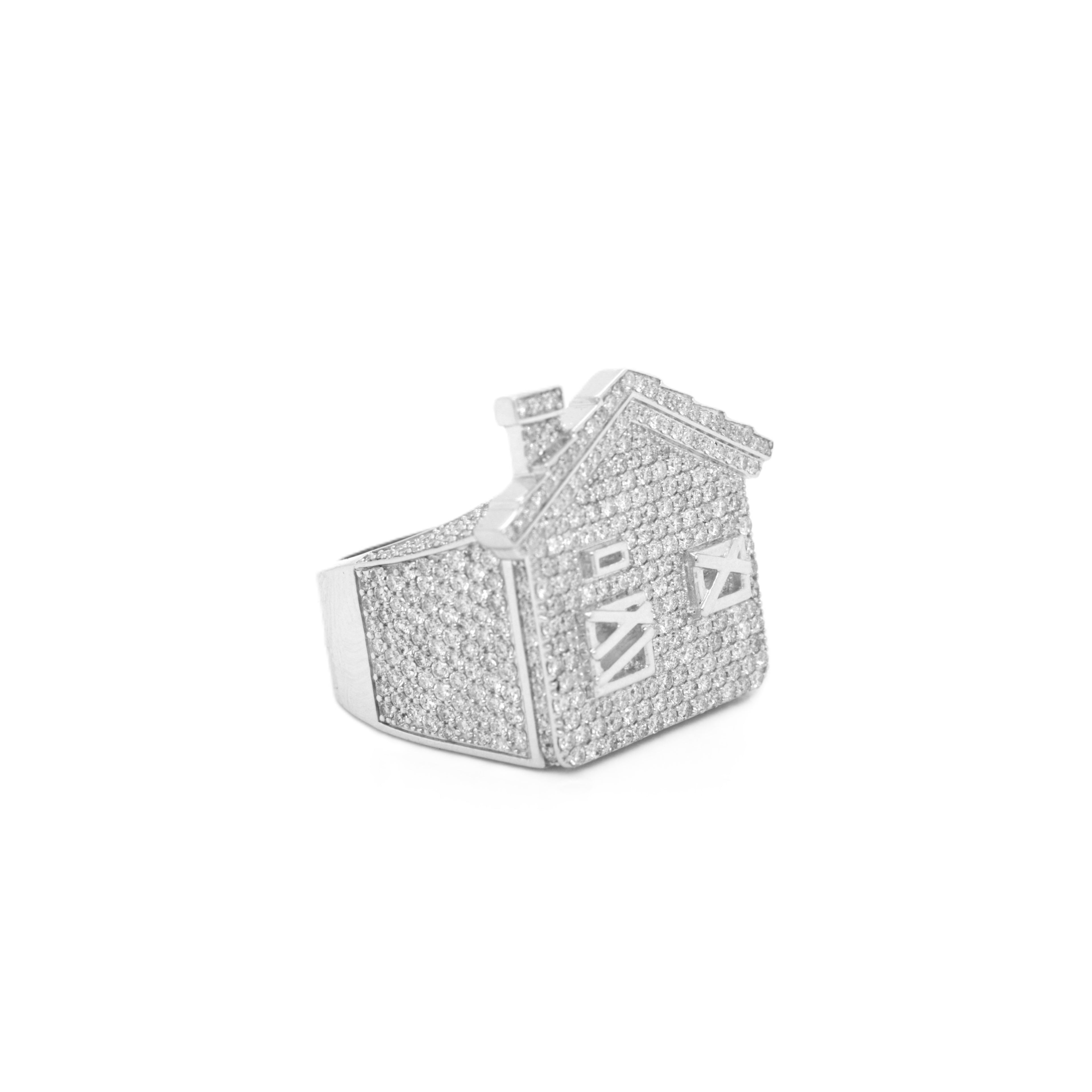 10K White Gold 32.4MM 3D Trap House Ring 3.67CT