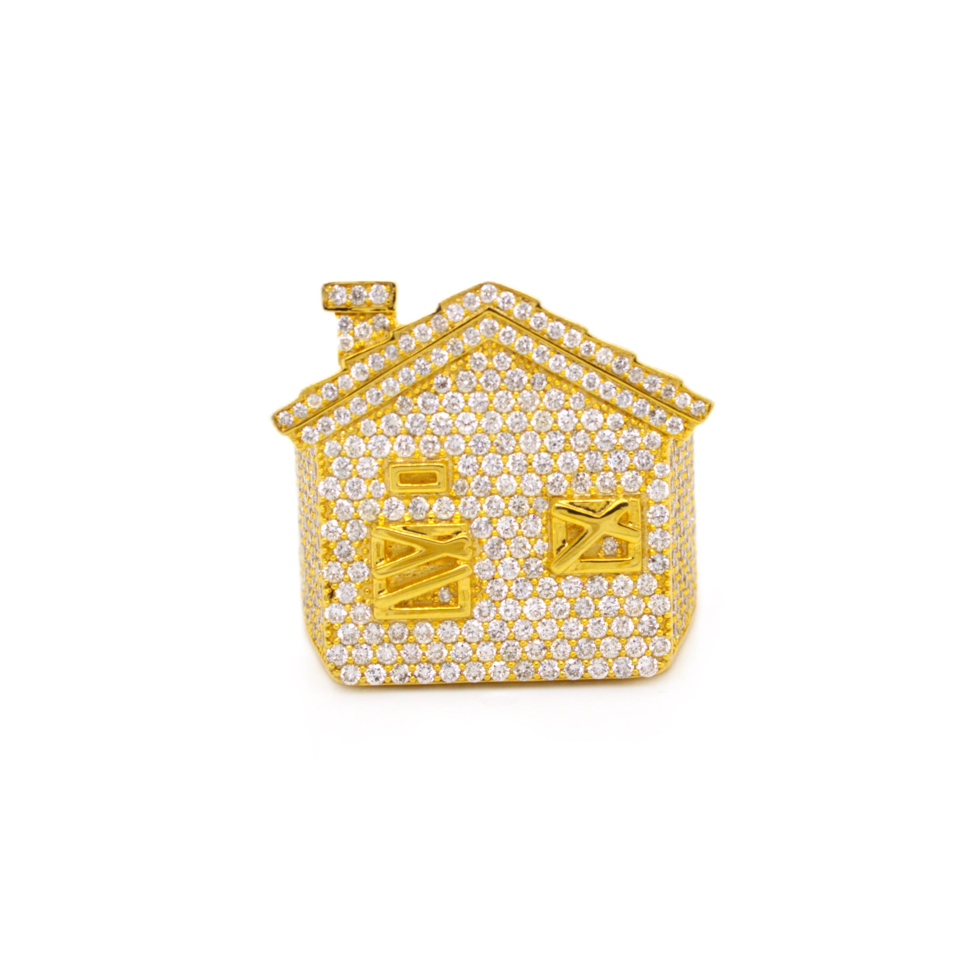 10K Yellow Gold 32.4MM 3D Trap House Ring 3.67CT