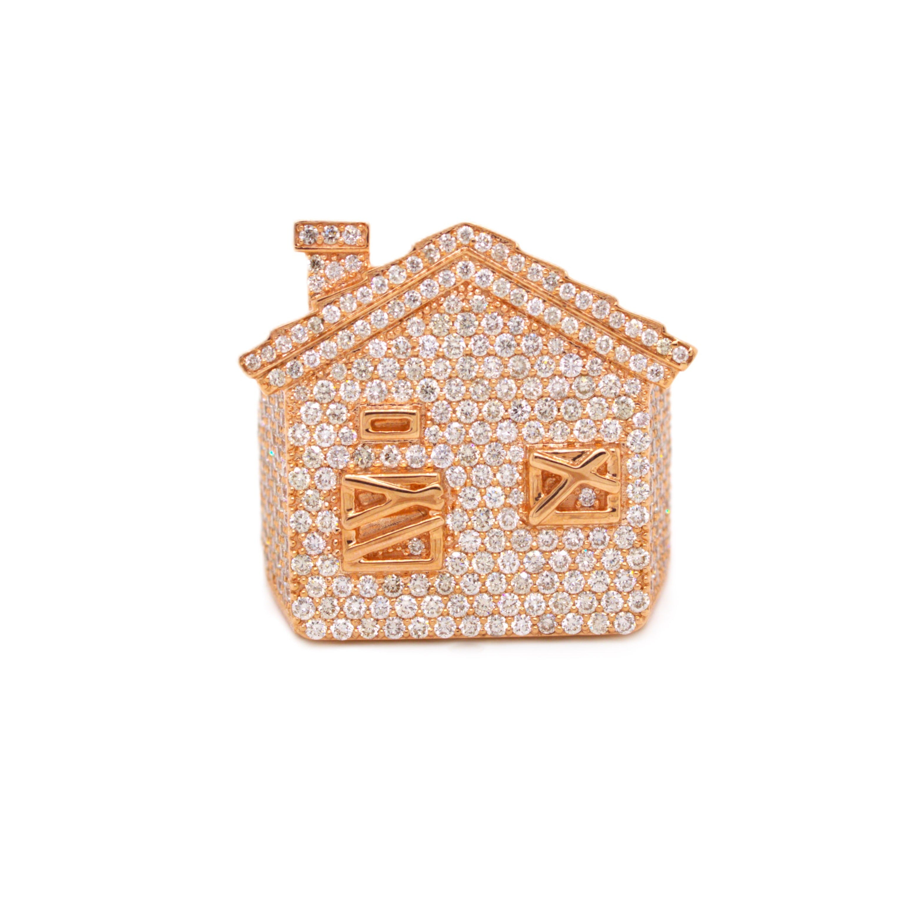 10K Rose Gold 23.4MM 3D Trap House Ring 3.67CT