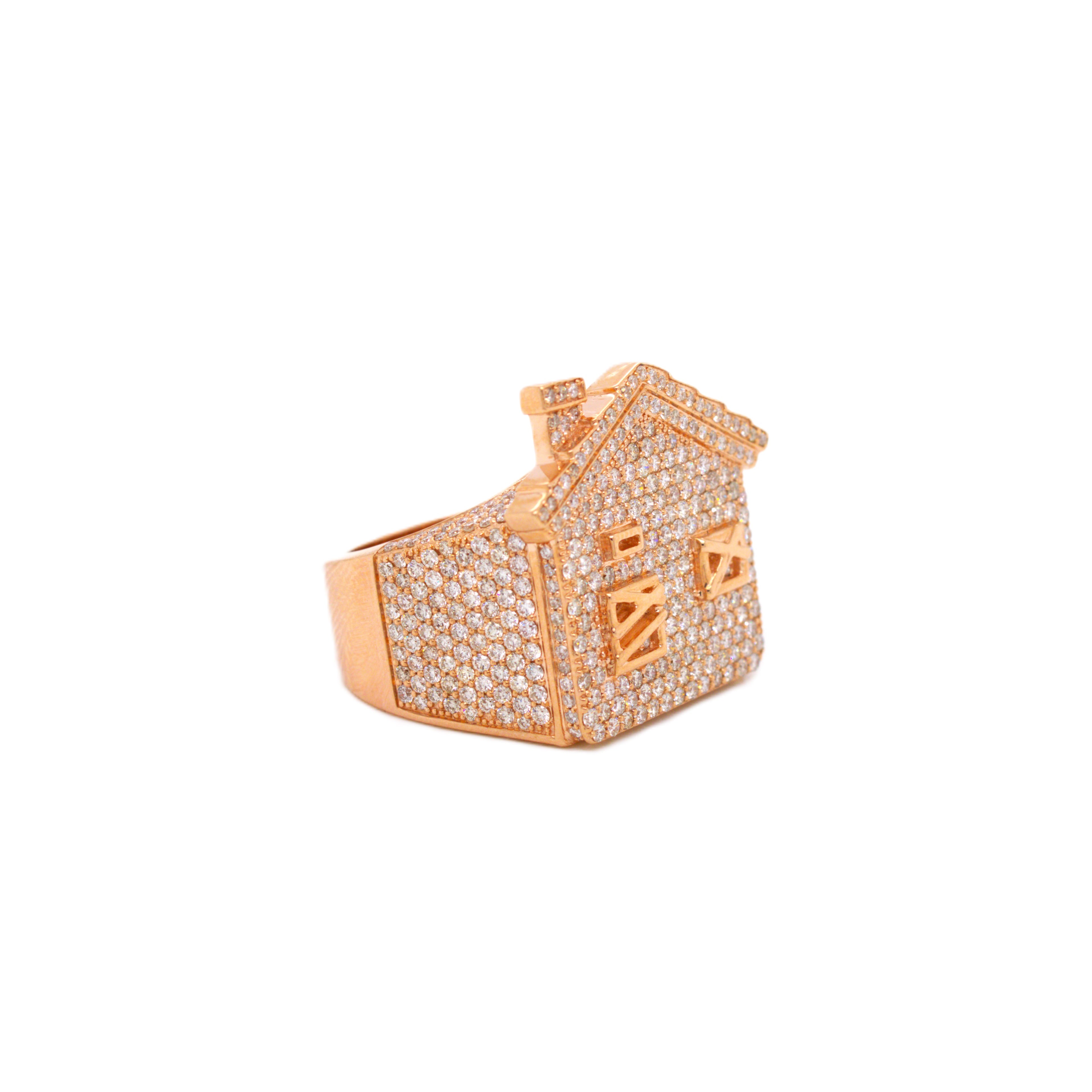 10K Rose Gold 23.4MM 3D Trap House Ring 3.67CT