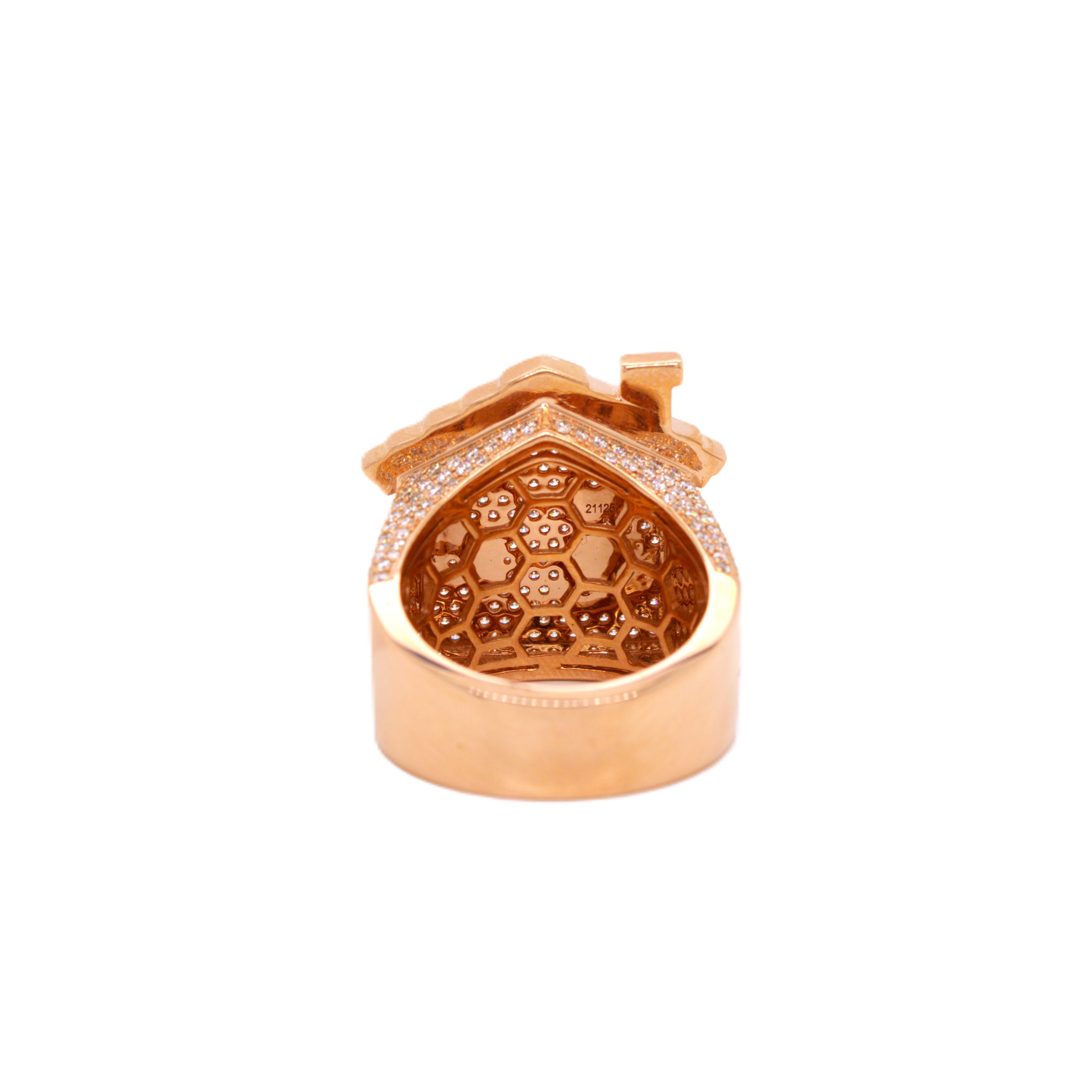 10K Rose Gold 23.4MM 3D Trap House Ring 3.67CT