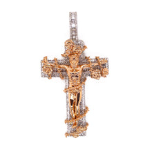 Load image into Gallery viewer, 10K White &amp; Rose Gold Crucifix Diamond Cross Pendant 0.70 CT 1.93&quot;
