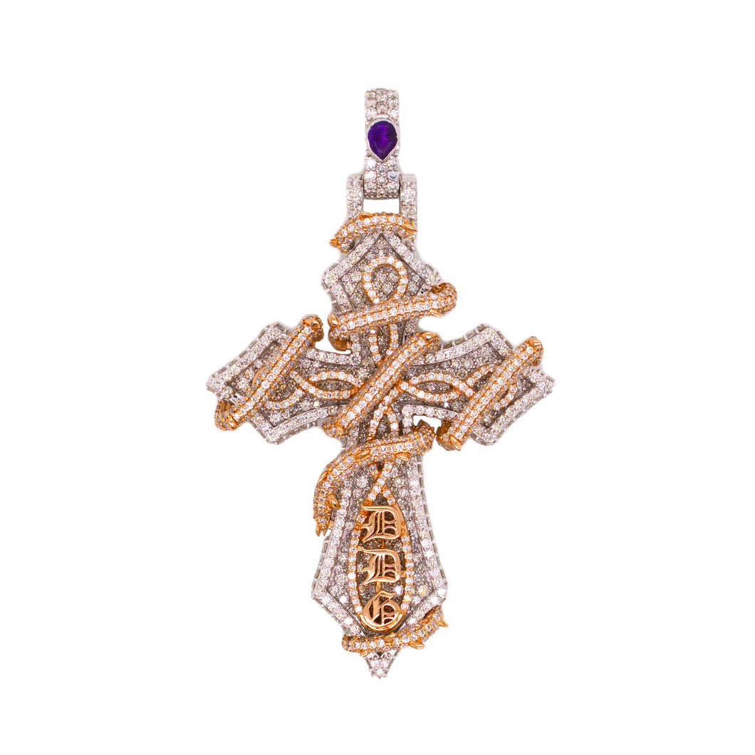 10K White & Rose Gold Gothic Diamond Cross Pendant 6.00CT 2.49