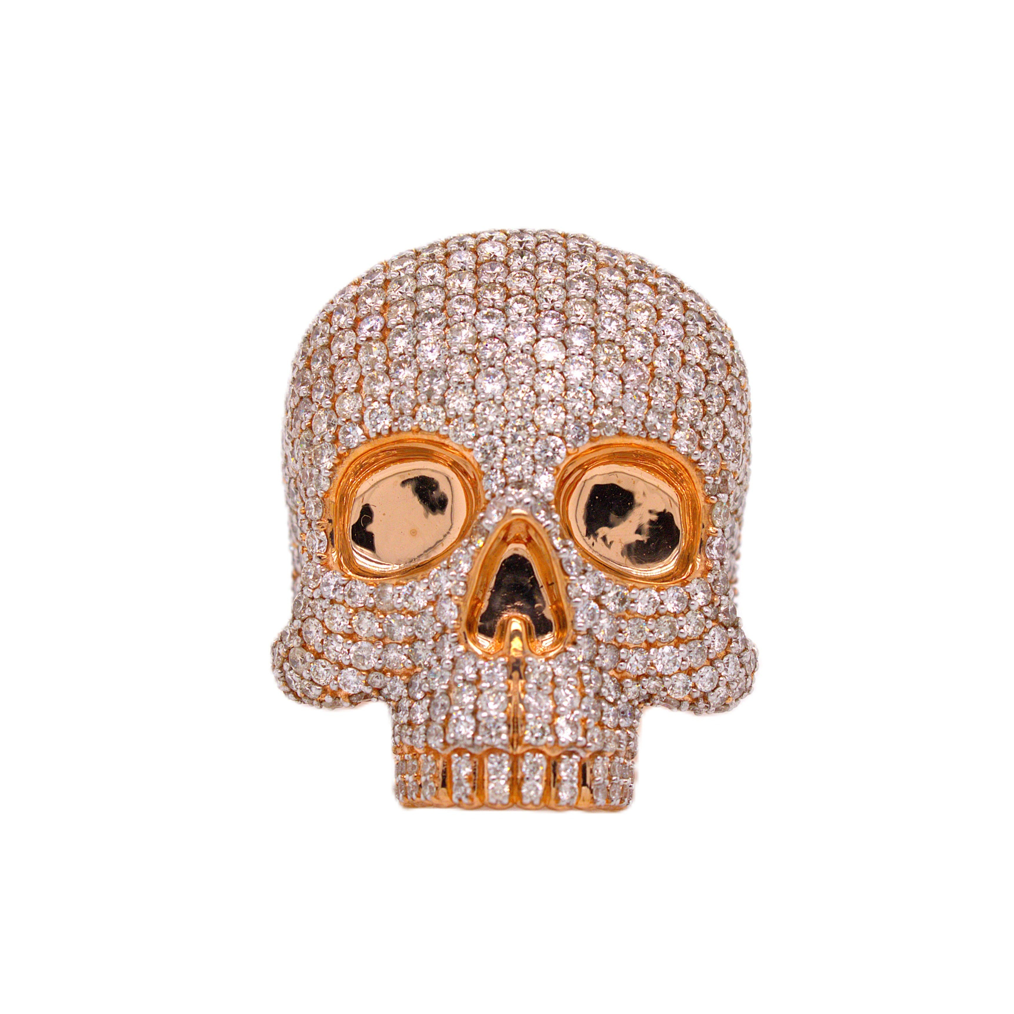 10K Rose Gold 3D Skull Ring 8.10 CT 1.28"