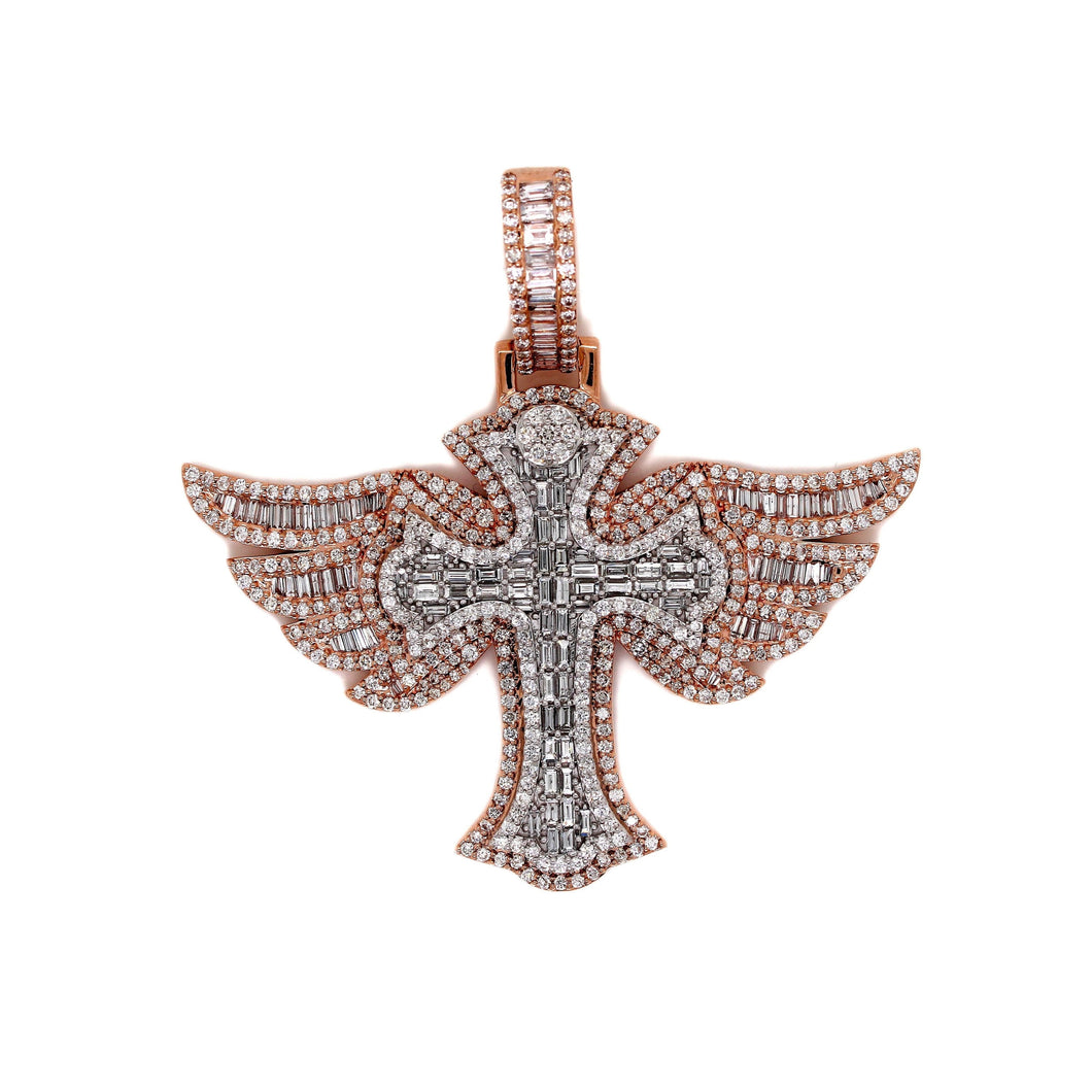 10K Rose & White Gold Gothic Diamond Cross Pendant 3.77CT 1.99