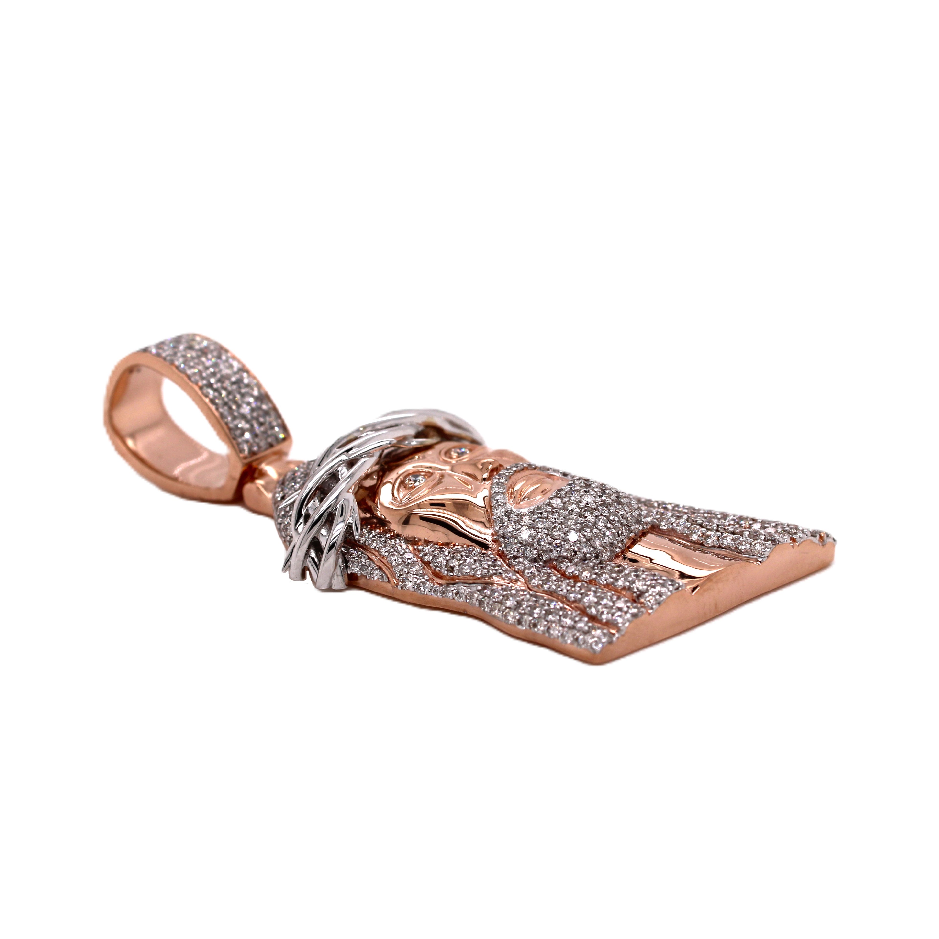 10K Rose Gold Jesus Head Diamond Pendant 1.83 CT 2.23"