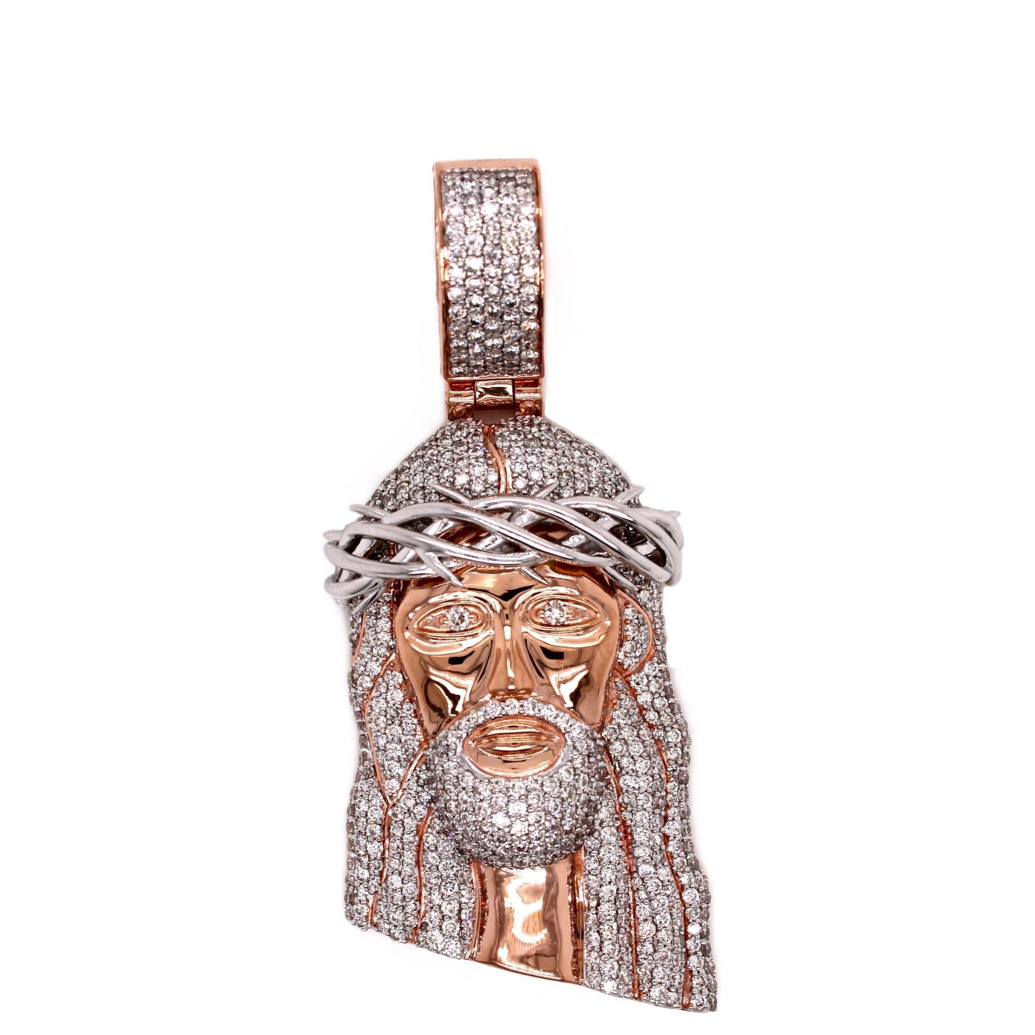 10K Rose Gold Jesus Head Diamond Pendant 1.83 CT 2.23"
