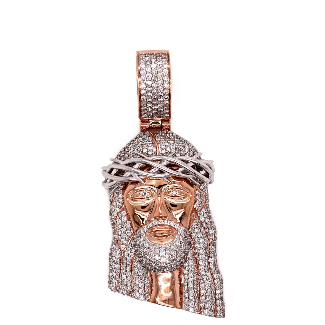 10K Rose Gold Jesus Head Diamond Pendant 1.83 CT 2.23