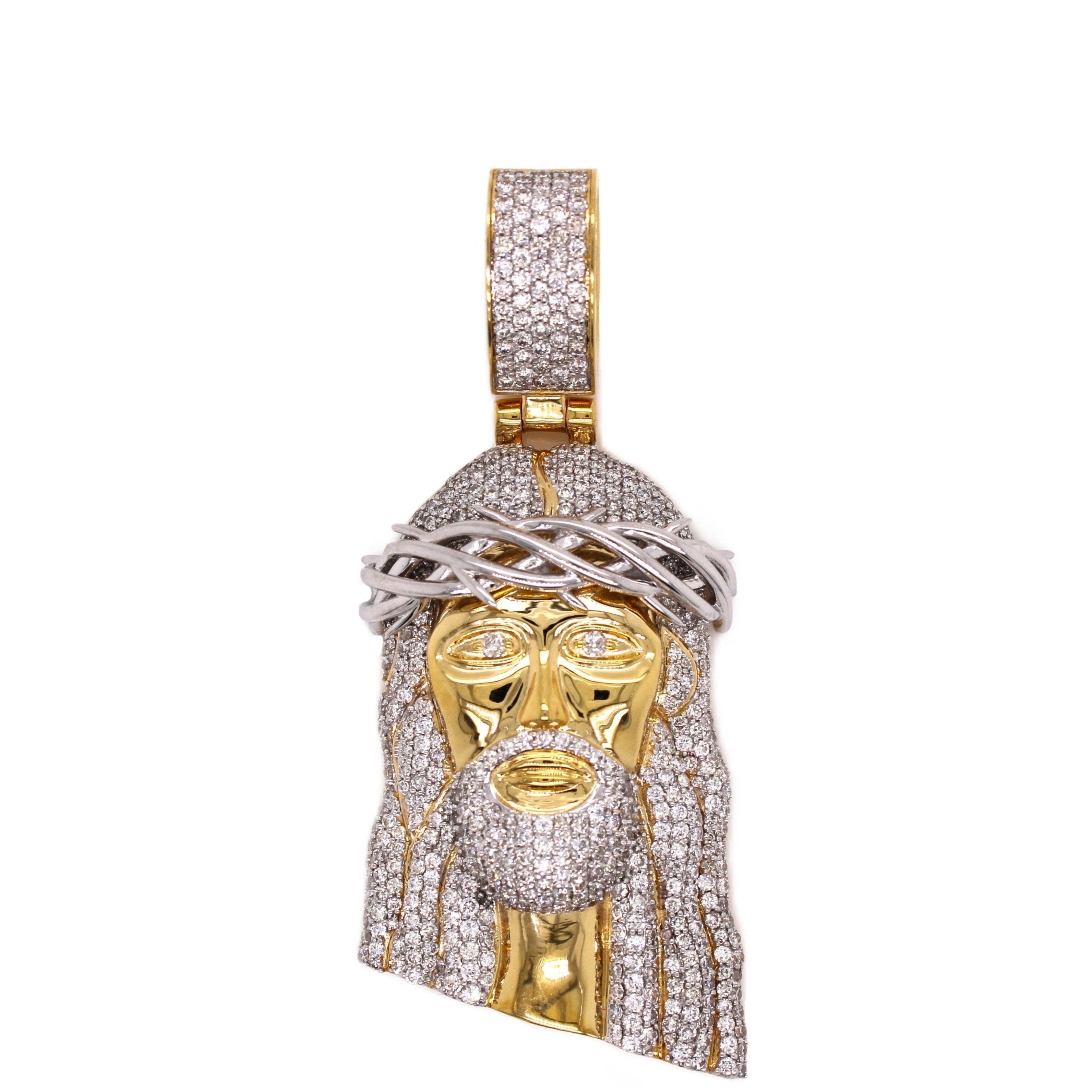10K Yellow Gold Jesus Head Diamond Pendant 1.83 CT 2.23"