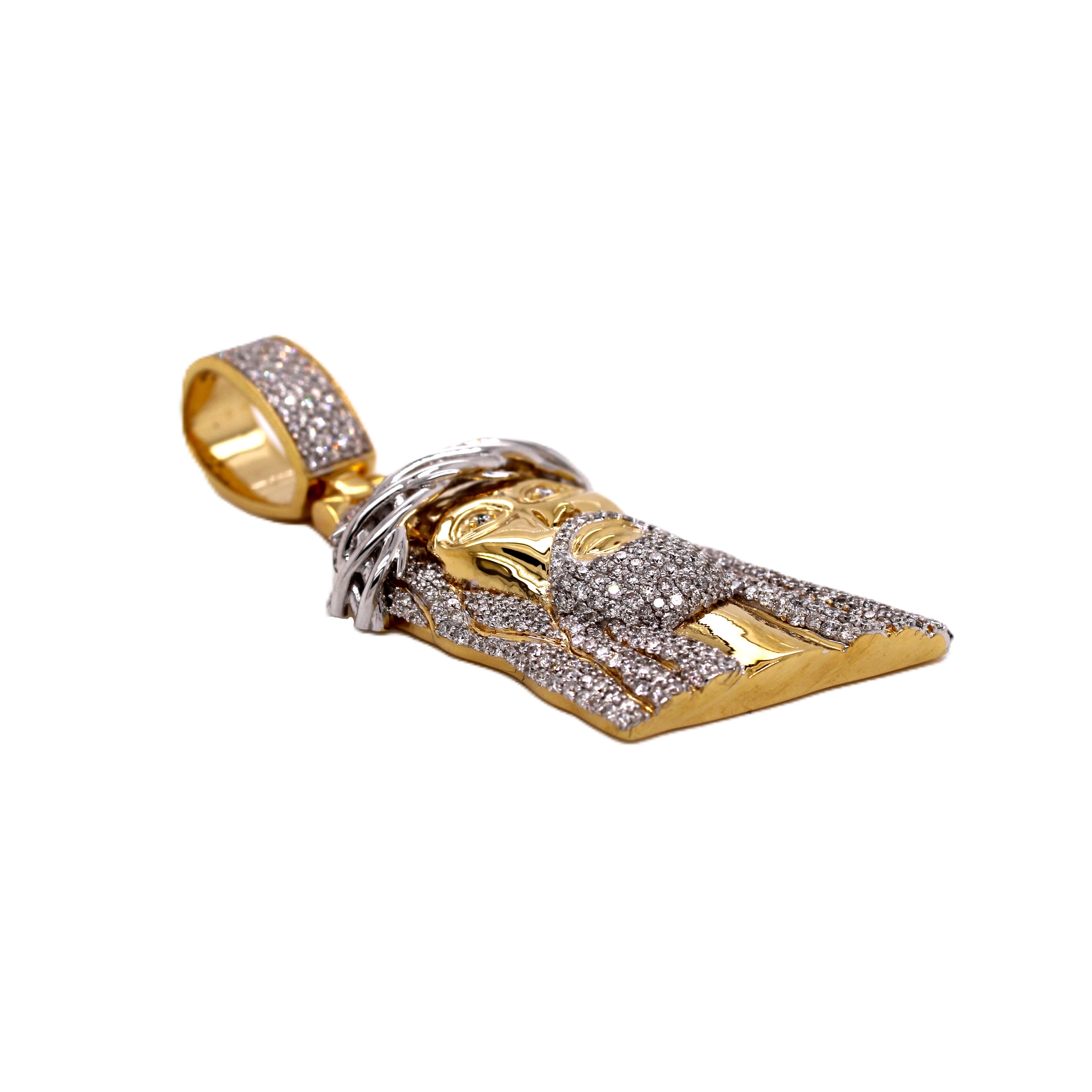 10K Yellow Gold Jesus Head Diamond Pendant 1.83 CT 2.23"